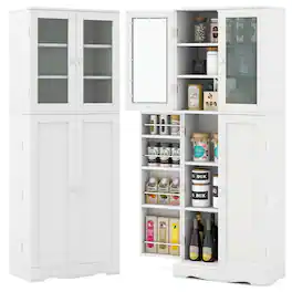 Costway - 63.5" Tall Kitchen Pantry Storage Cabinet with Glass Door Storage Shelves - White