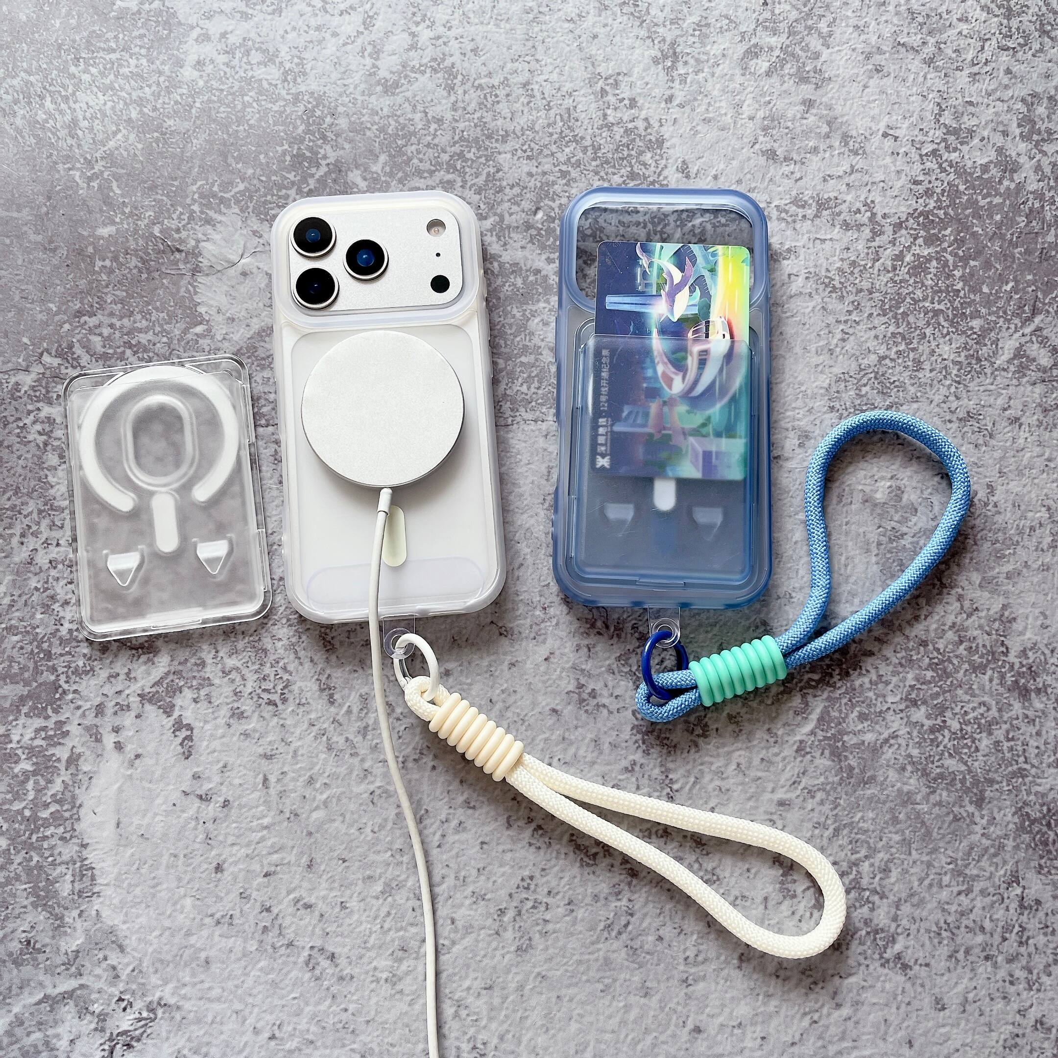Left. Dteck - Magnetic Mag Safe Wallet Case for Apple iPhone 17 Pro,Rugged Matte Cover with Detachable Card Holder & Lanyard - Blue.
