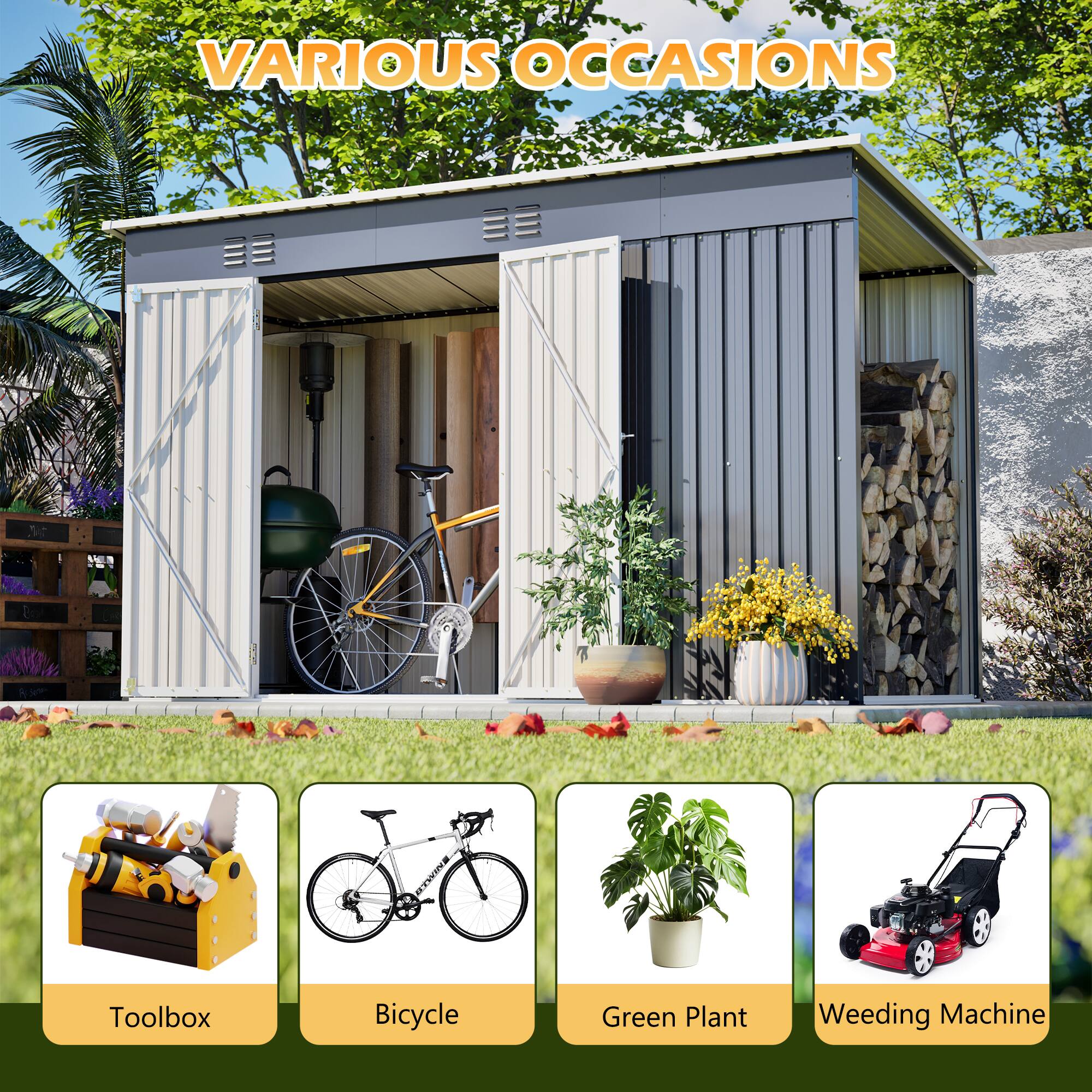 Anysun 10' x 4' Outdoor Metal Storage Shed – Lockable Door with