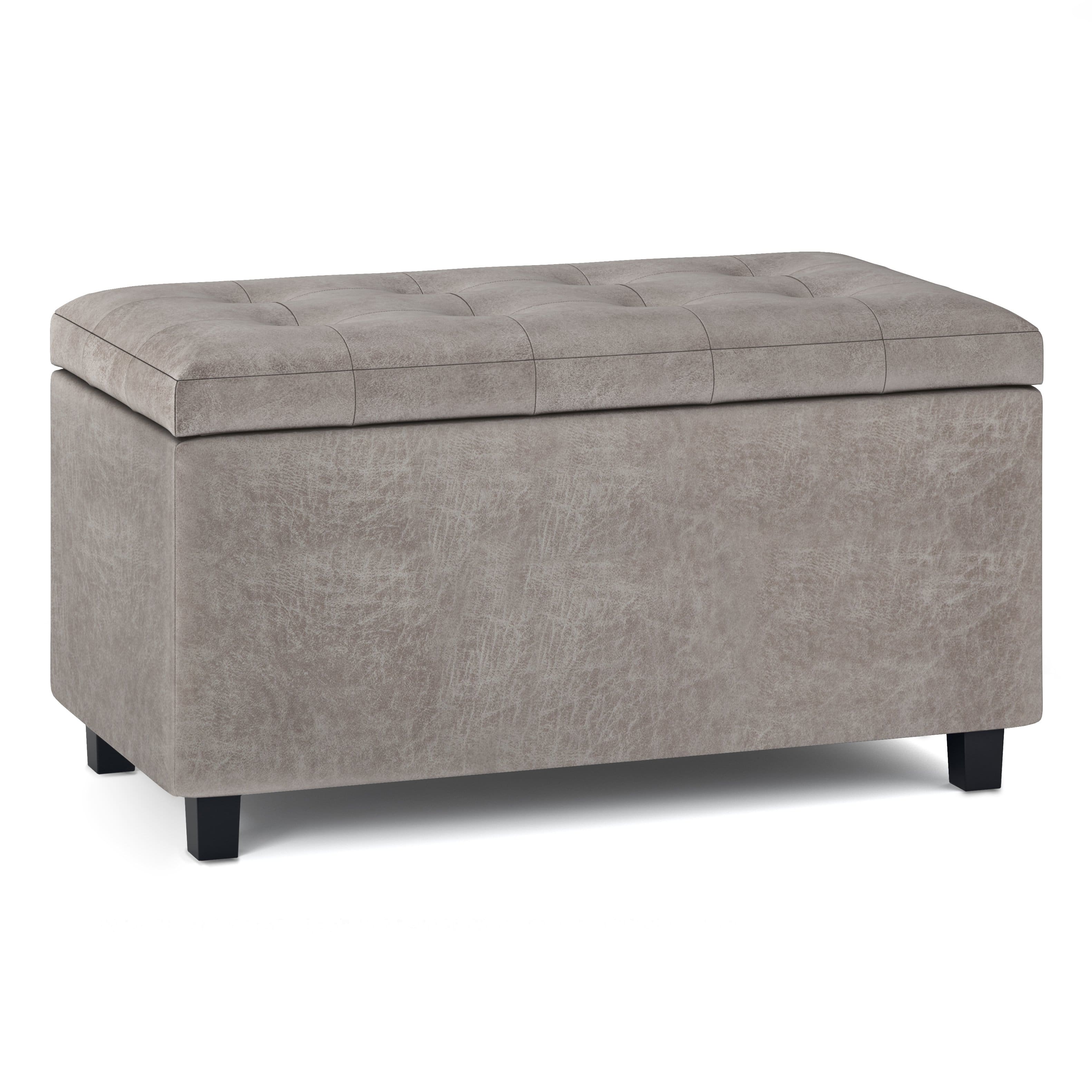 Front. Simpli Home - Cosmopolitan Storage Ottoman - Distressed Grey Taupe.