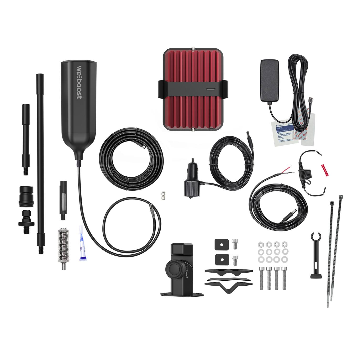 Left. weBoost - Work Truck – Professional-Grade Cell Phone Booster – Utility, Fleet & Rugged Vehicles | Made in USA - Red.