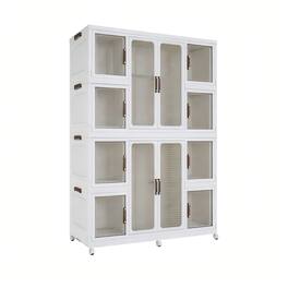 Boyel Living - Portable Wardrobe Closet Organizer 6 Magnetic Doors 2 Hanging Rods - Cream White