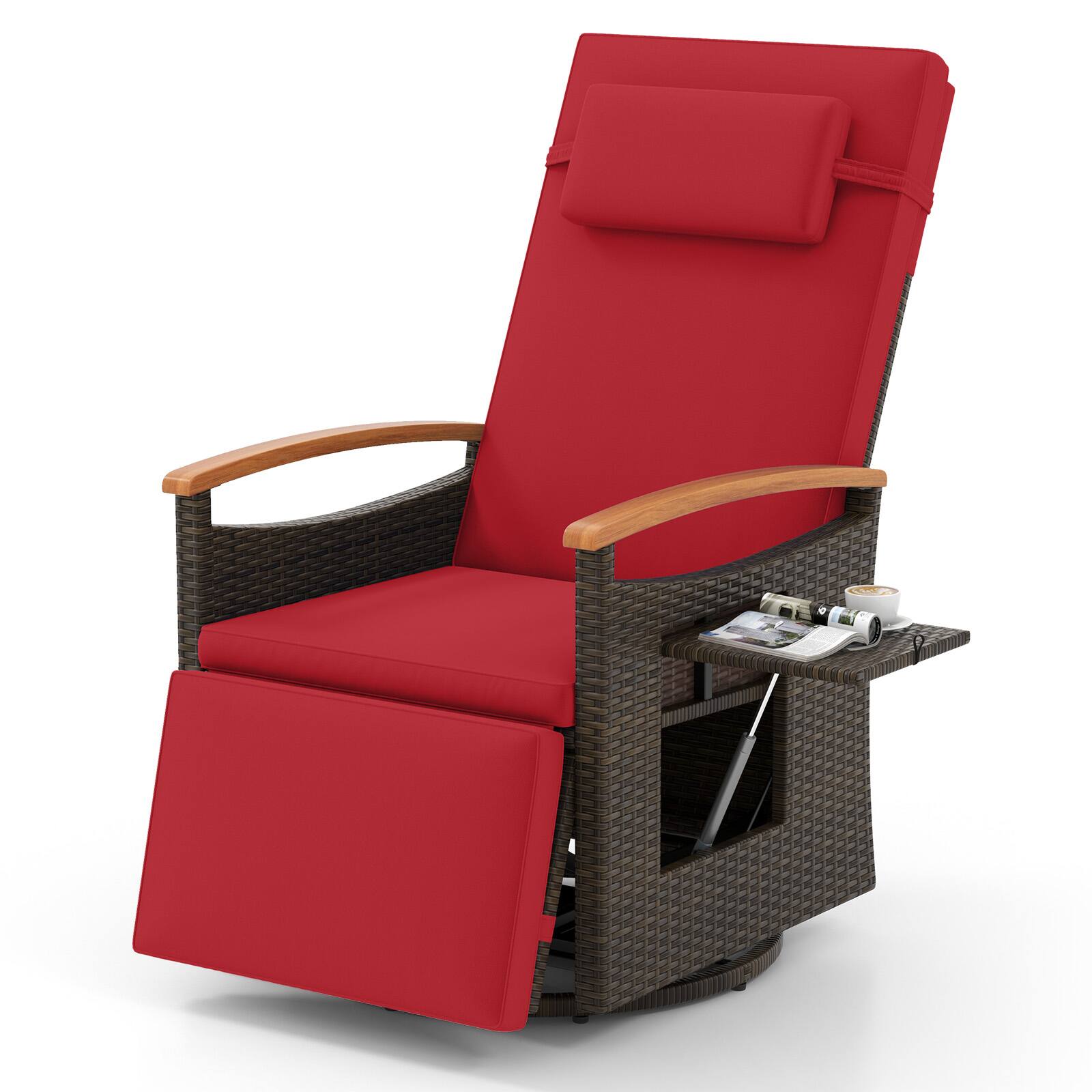 Front. Costway - Costway Outdoor 360° Swivel Rattan Recliner Chair Patio Wicker Chaise Lounge Chair - Mix Brown,Red.