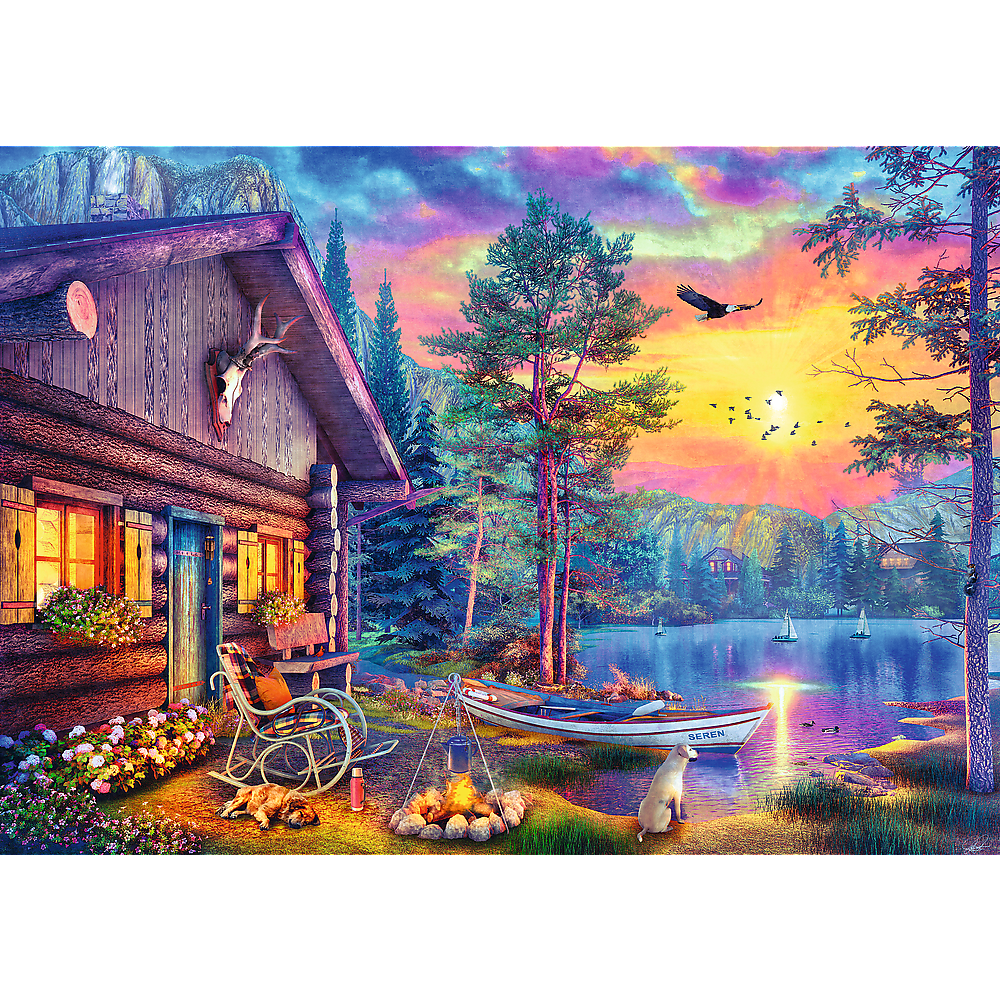 Alt View 1. Trefl - Trefl Premium Plus Tea Time: Evening Sunset Cabin 500 Piece Puzzle - Multicolor.