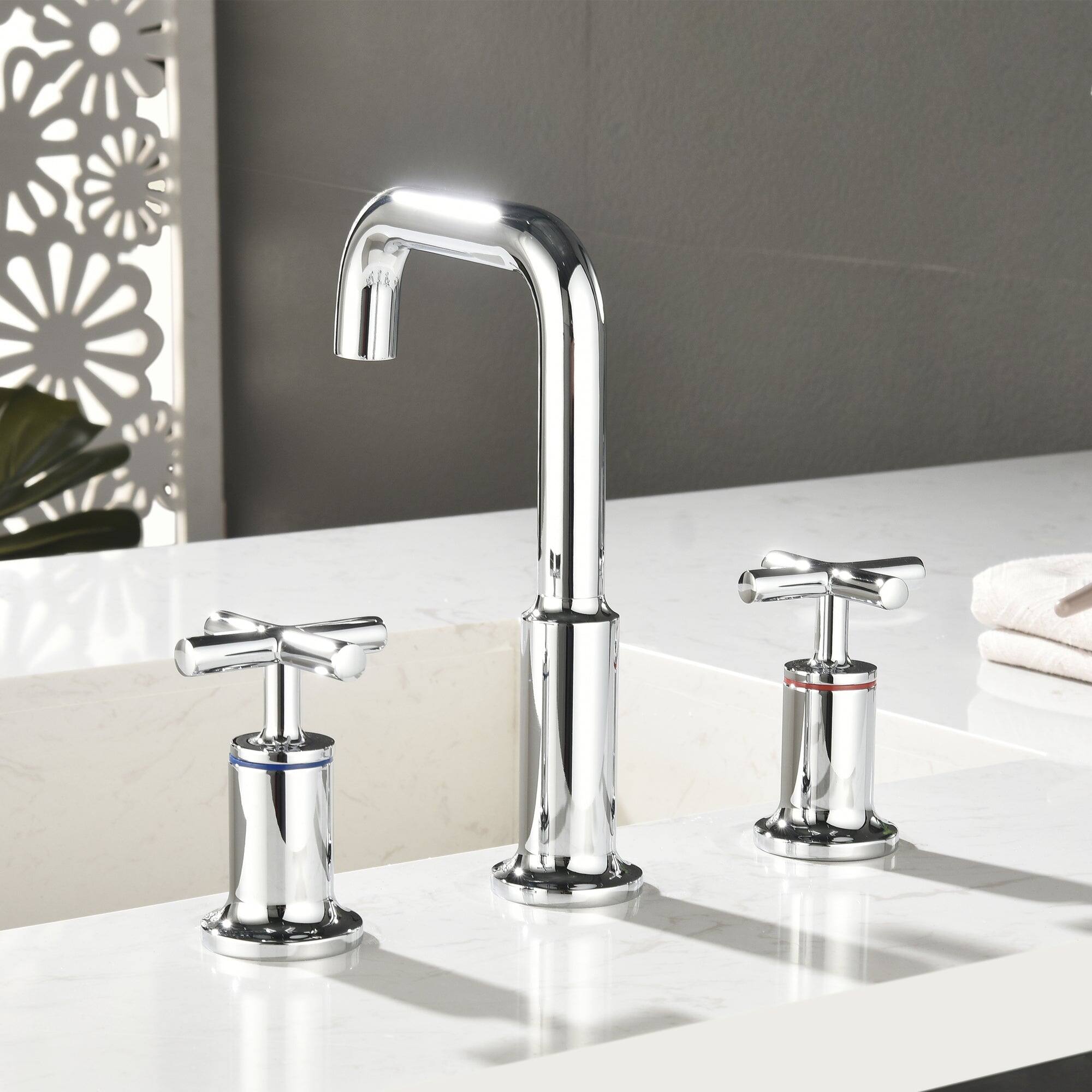Alt View 4. Boyel Living - Brass 8 Inch Widespread Double Handle Bathroom Faucet with Water Supply Hoses and Quick Connected Hose in Chrome - Chrome.