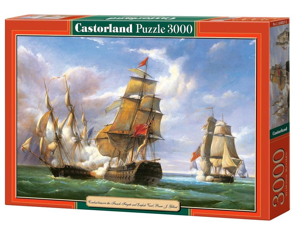 Castorland Puzzle 3000, Cumbat beloren de Frendh Frigate and Emglish Veued, Preame o Tillent Castorland 9W 3000 8 CVc, trtad C-300037-2