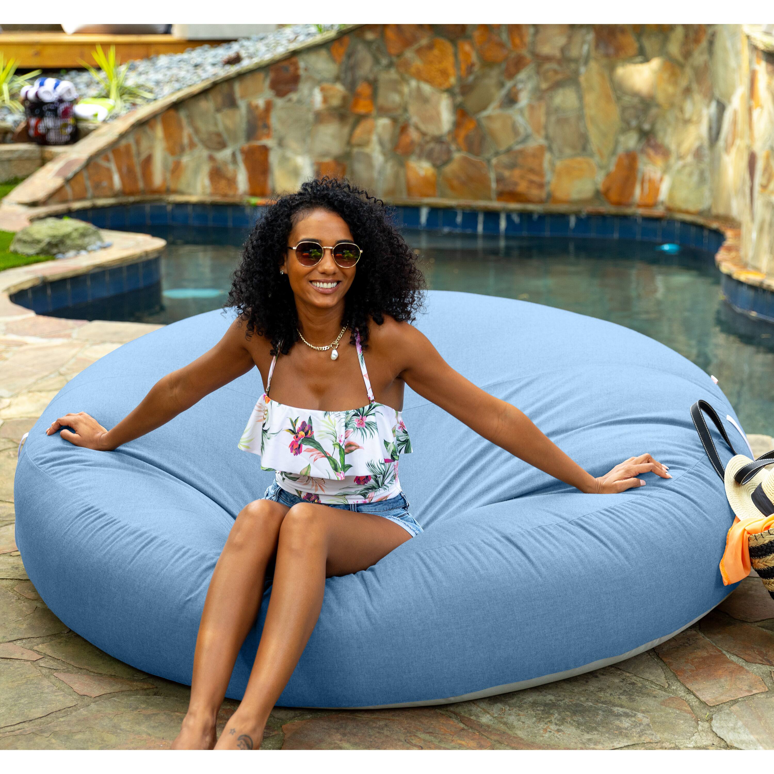 Back. Jaxx - Coza Cocoon Sun Bed - Giant Outdoor Round Lounge for Resort Style & Beachfront Relaxation - Sunbrella, Ocean Blue - Ocean Blue.