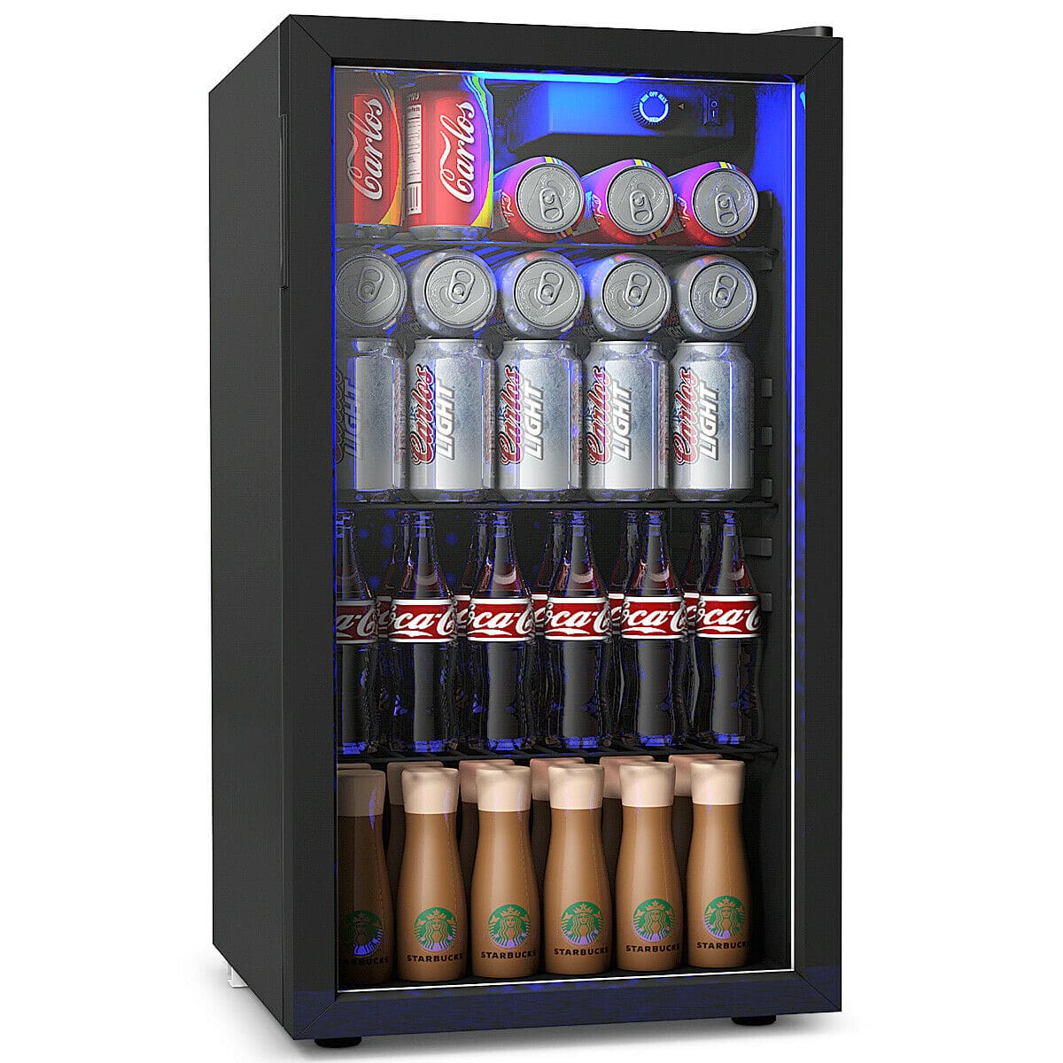 Gymax - 120 Can Beverage Refrigerator Beer Wine Soda Drink Cooler Mini Fridge Glass Door - Black