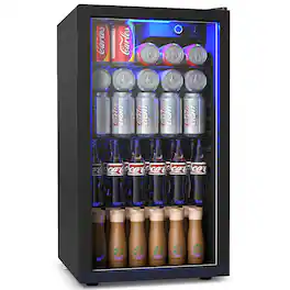 Gymax - 120 Can Beverage Refrigerator Beer Wine Soda Drink Cooler Mini Fridge Glass Door - Black
