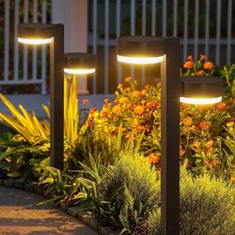 MOSZAR LLC - 4 Pack Solar Pathway Lights, 8-Head Waterproof LED Outdoor Garden Lights, Auto On/Off, 12Hrs - Black