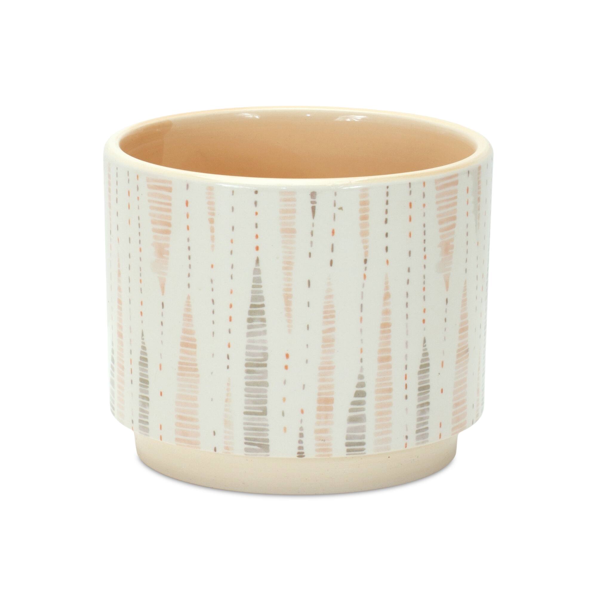 Left. BreeBe - Blush Patterned Stacking Pot (Set of 3) - White, Yellow.