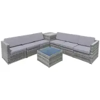 Costway 8 PCS Wicker Sofa Weaving Rattan Furniture Set Patio Furniture w/ Storage Outdoor - Gray - Front_Zoom