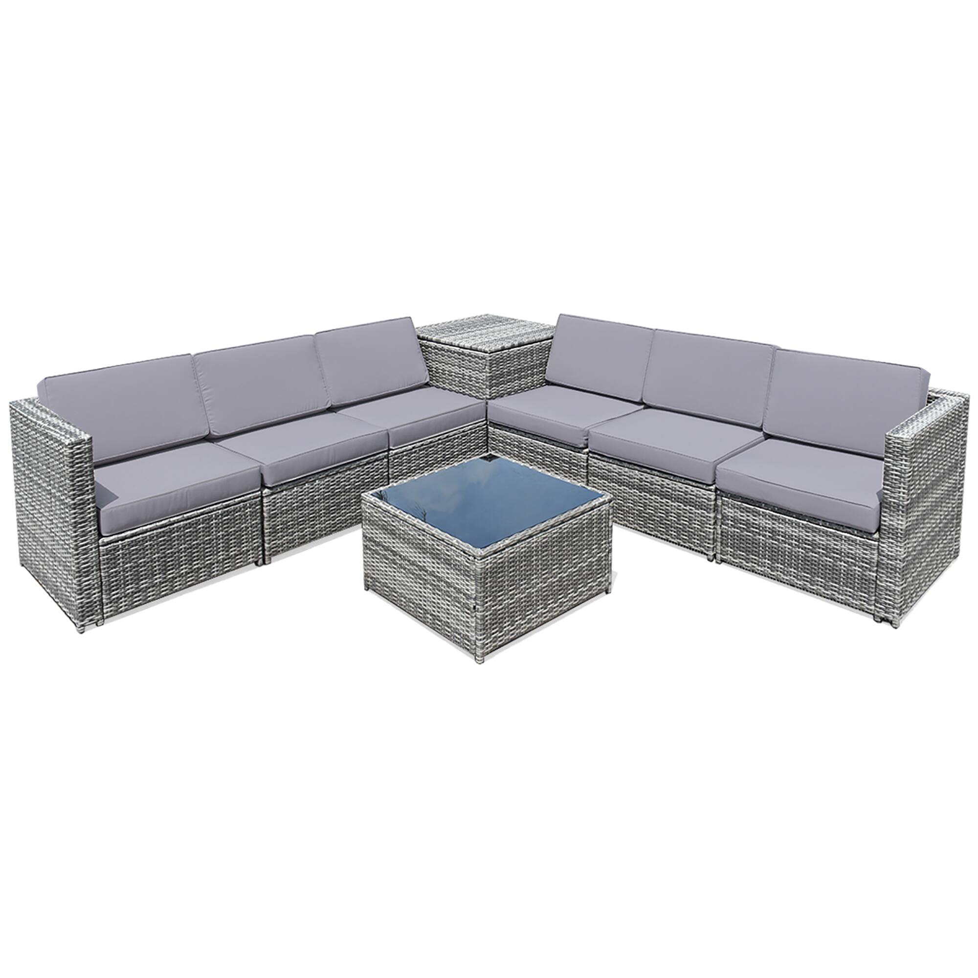 Costway - 8 PCS Wicker Sofa Weaving Rattan Furniture Set Patio Furniture w/ Storage Outdoor - Gray