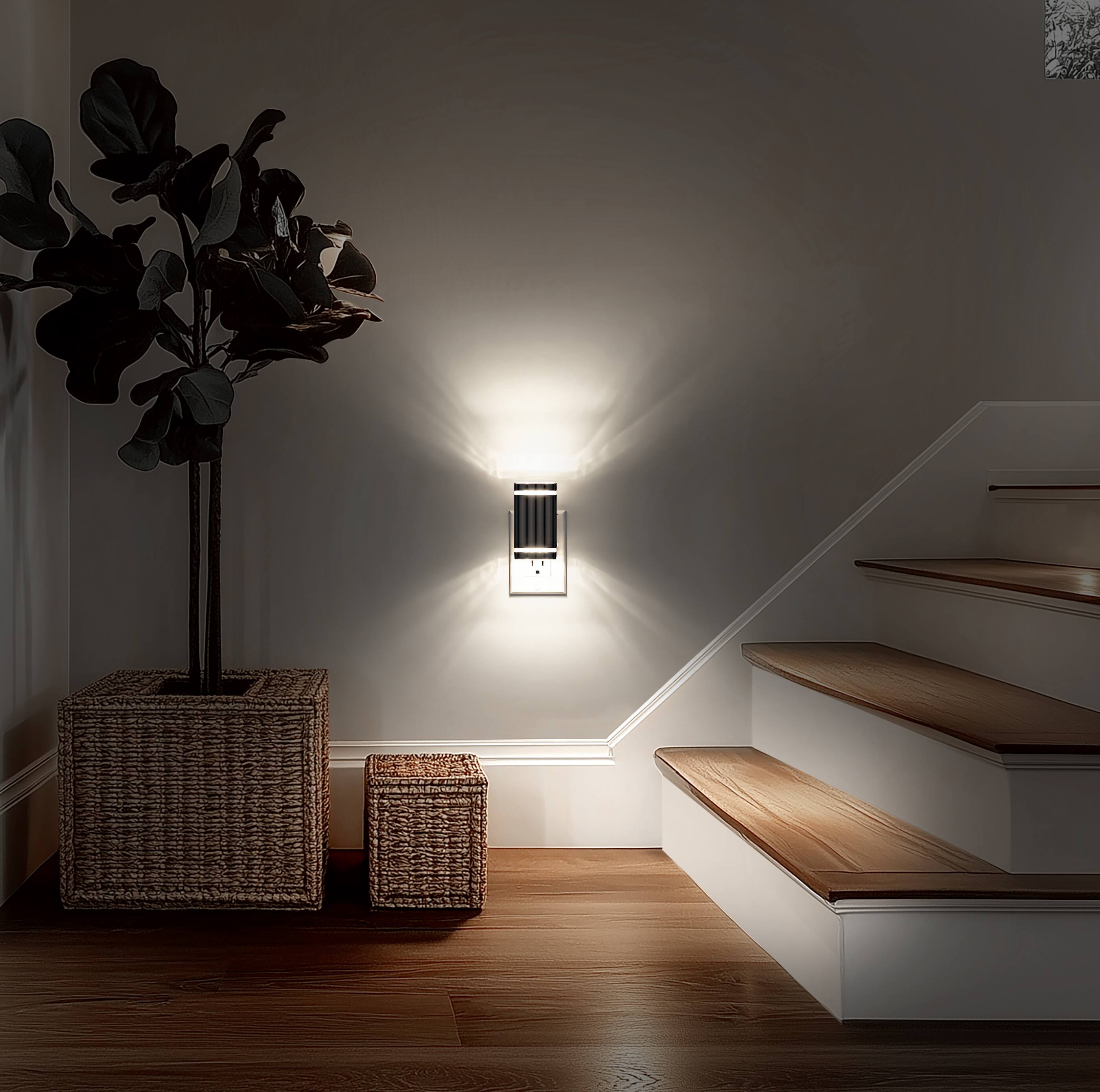 Left. Jandcase - JANDCASE 4-Pack 1W  Plug-in Night Light, 5000K Daylight White, Square Frosted Shade, Wall Sconce Style, Slide Dimmer - Black.