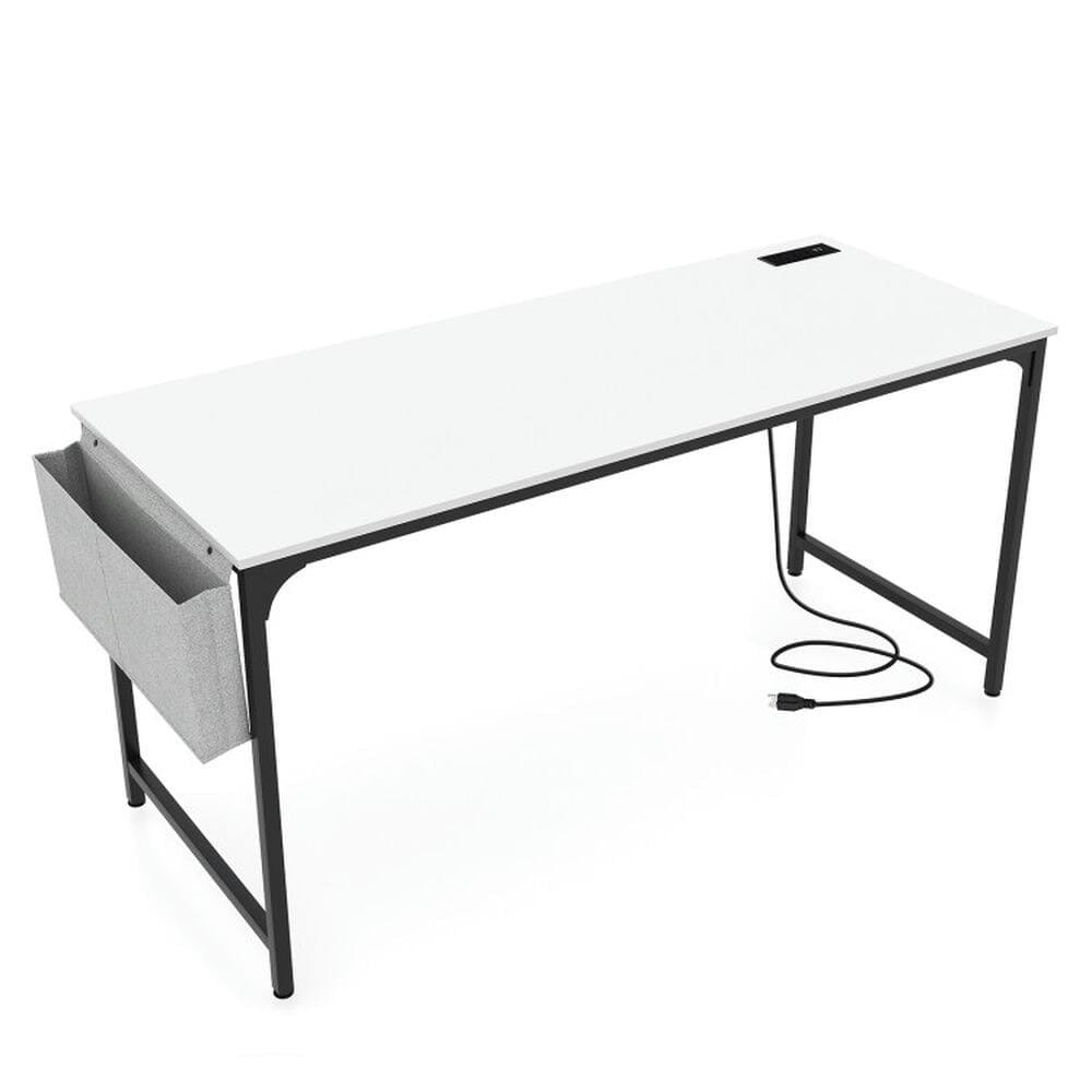 Alt View 6. Pefilos - 60 Inch Computer Desk with Charging Station Storage Bag-White, Office Desk, Gaming Computer Desks for Study, Working - White.