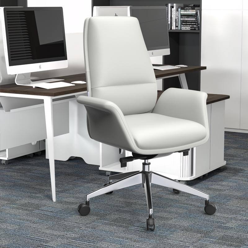 Left. LeisureMod - Summit Leather Office Chair with Durable Metal Frame, Adjustable Height, Swivel, Tilt, and Plush Cushion Support - White.