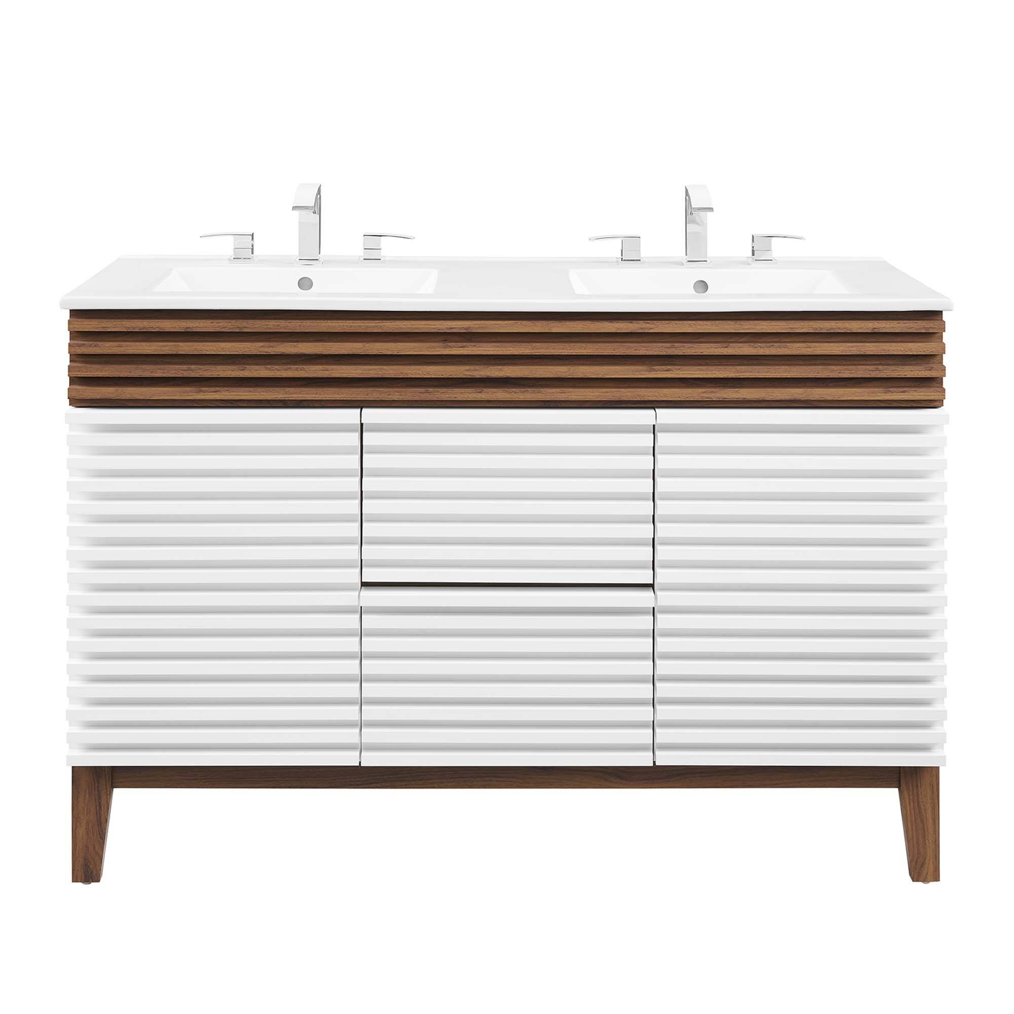 Alt View 3. Modway - Render 48" Bathroom Vanity with White Basin Included - White Walnut White.
