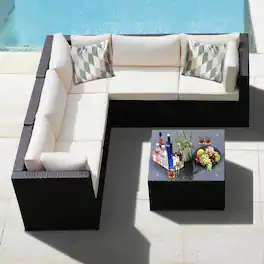 Gymax - 6PCS Rattan Patio Sectional Sofa Conversation Set Outdoor w/ Cushions - Beige