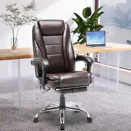 U-HOMY - Elianagrace Ergonomic Reclining Office Chair – Massage, Heating Function, and Retractable Foot Rest for All-Day Comfort - Brown