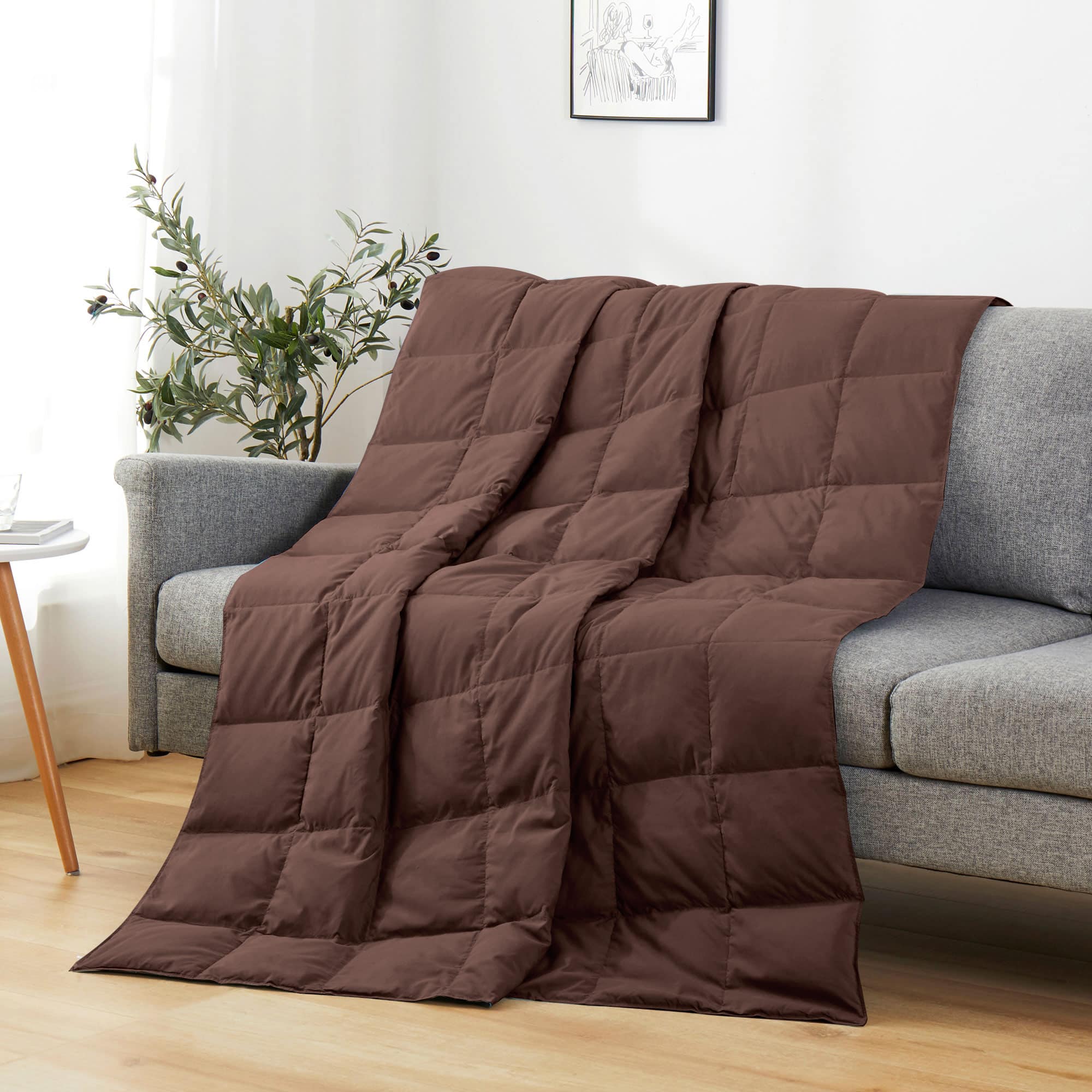 Peace Nest - Lightweight Feather Down Throw Blanket - Chocolate