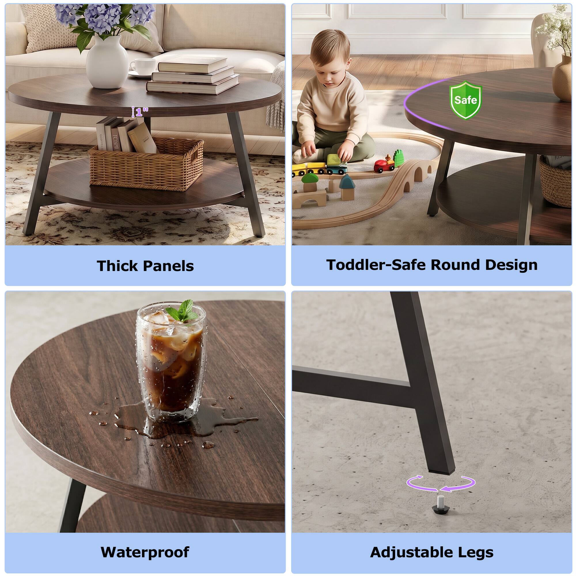 D 1 Safe 0000 Thick Panels Toddler-Safe Round Design Waterproof Adjustable Legs