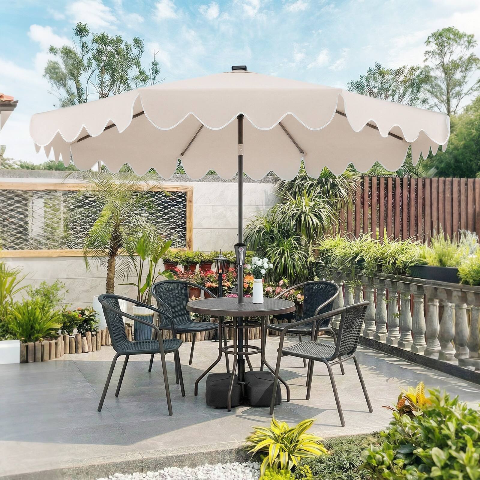 Alt View 3. Gymax - Gymax 9 FT Outdoor Patio Umbrella w/32 Solar LED Lights & Weighted Base Sandbags Beige - Beige.