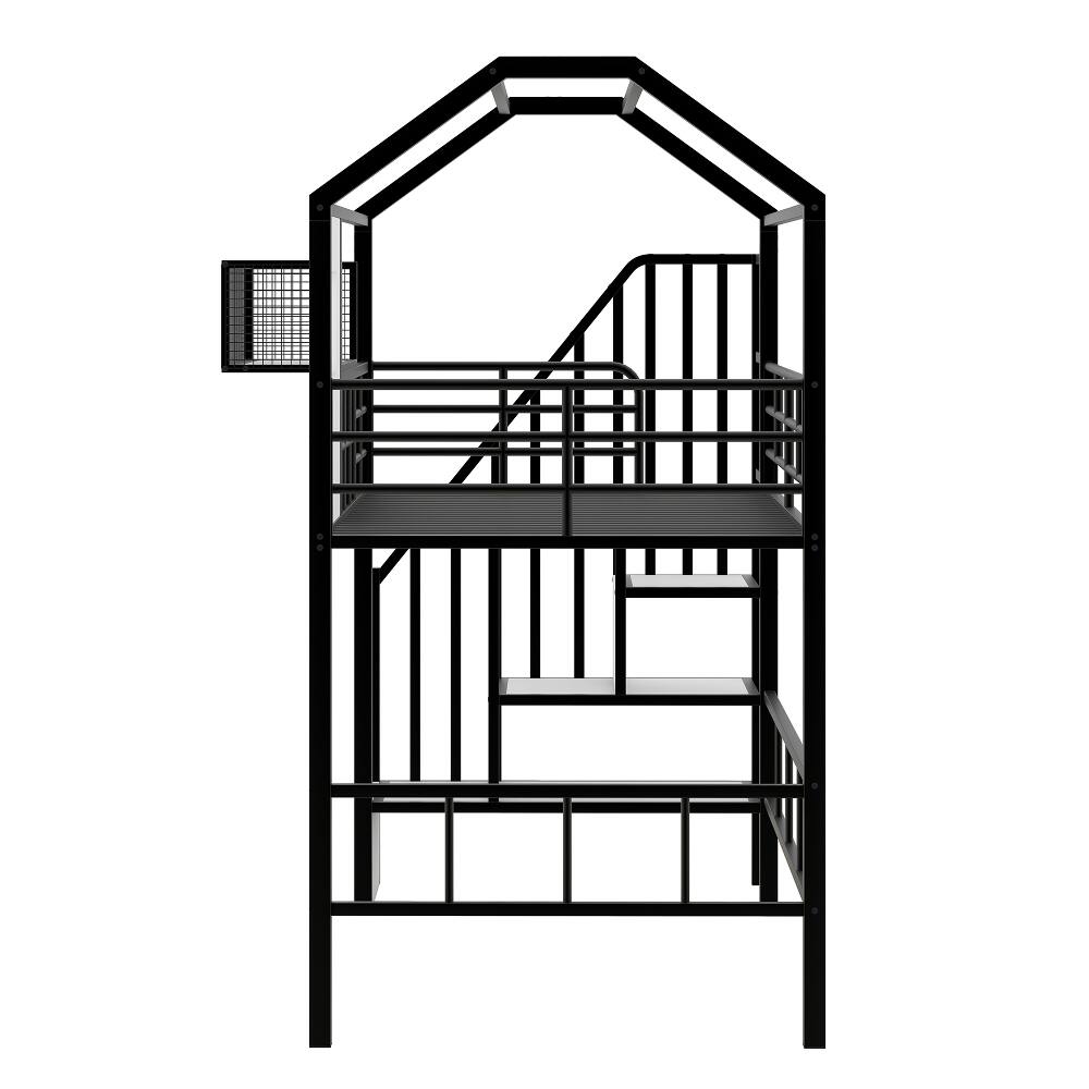 Alt View 6. Loheer - Loheer Metal Loft Bed with Roof Design Twin Size Black House Loft Bed with Storage Box and Integrated Ladder - Black.