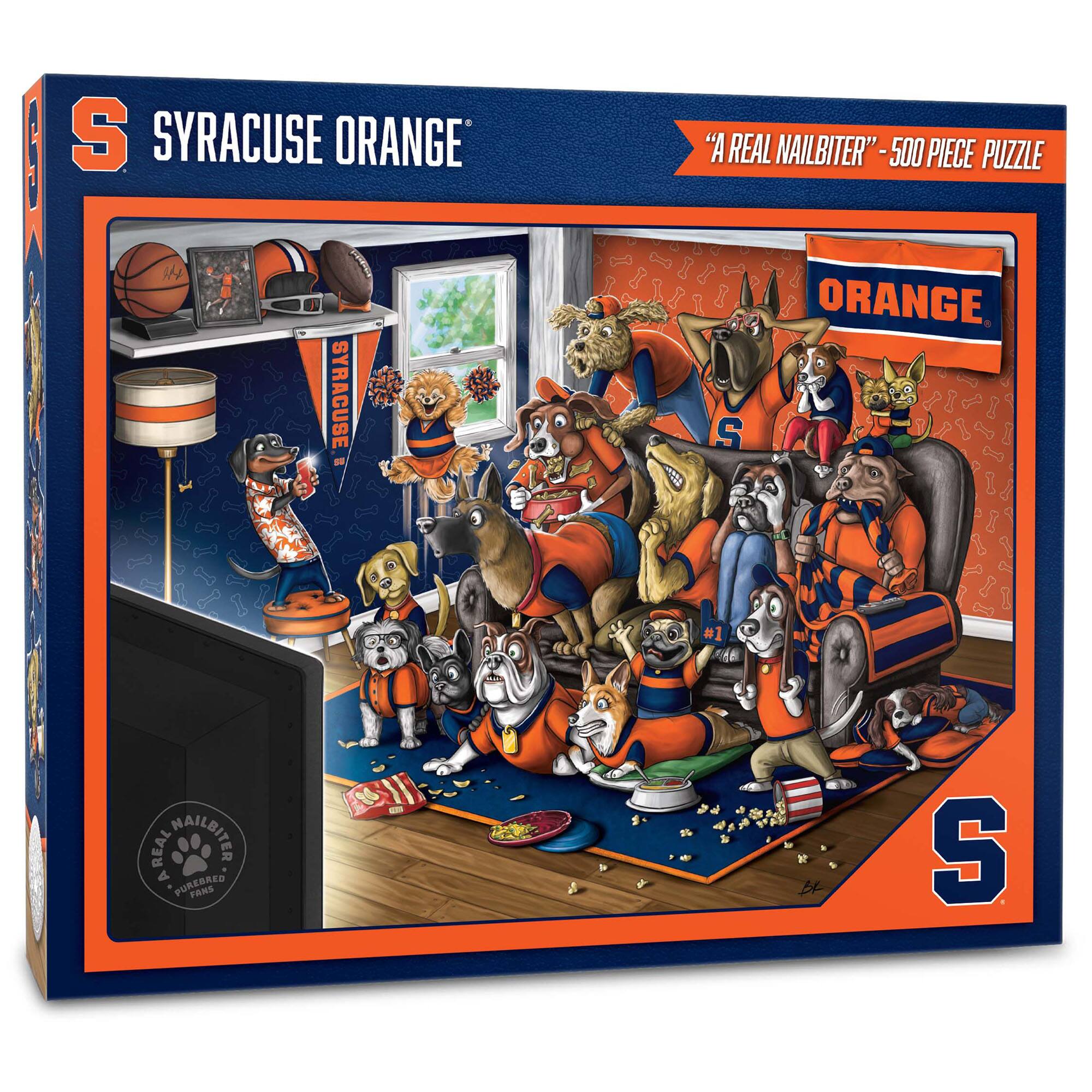 SYRACUSE ORANGE  
"A REAL NAILBITER" - 500 PIECE PUZZLE  

SYRACUSE ORANGE #1  
PUREBRED FANS  

"A REAL NAILBITER"  
PUREBRED FANS