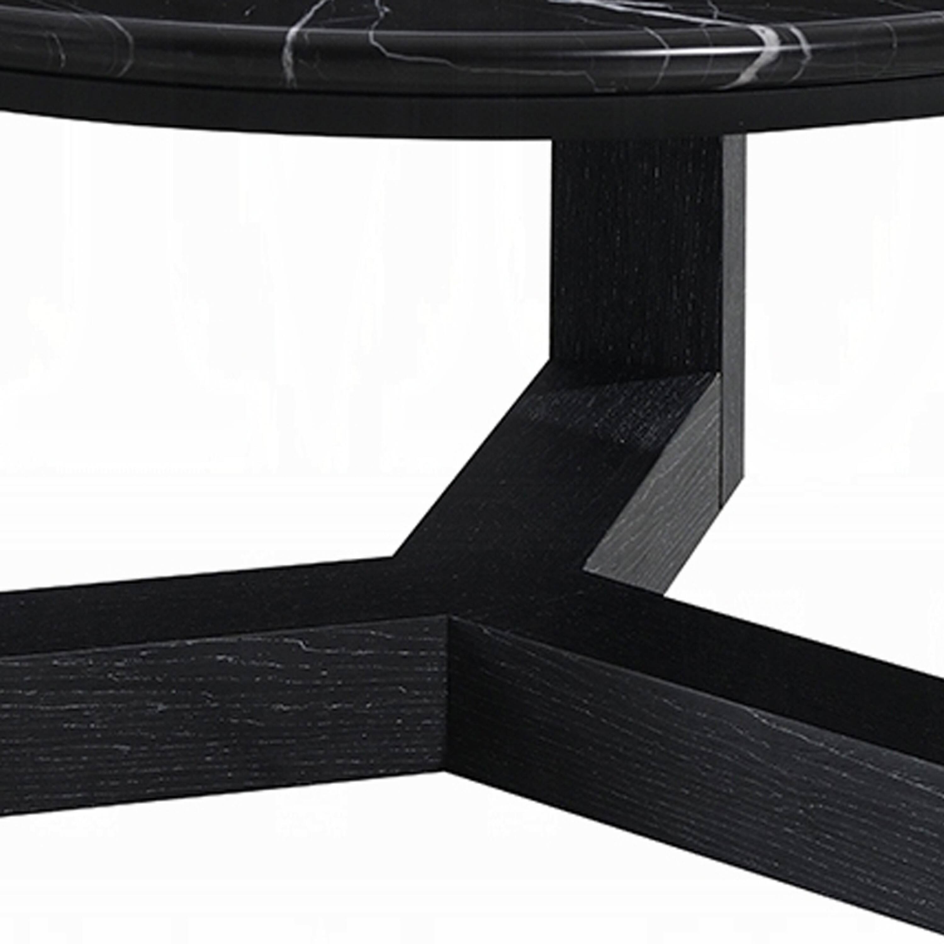 Alt View 4. Manhattan Lane - Kia Coffee Table, Round Marble Top, Three Leg Wood Base,24 Inch - Black.