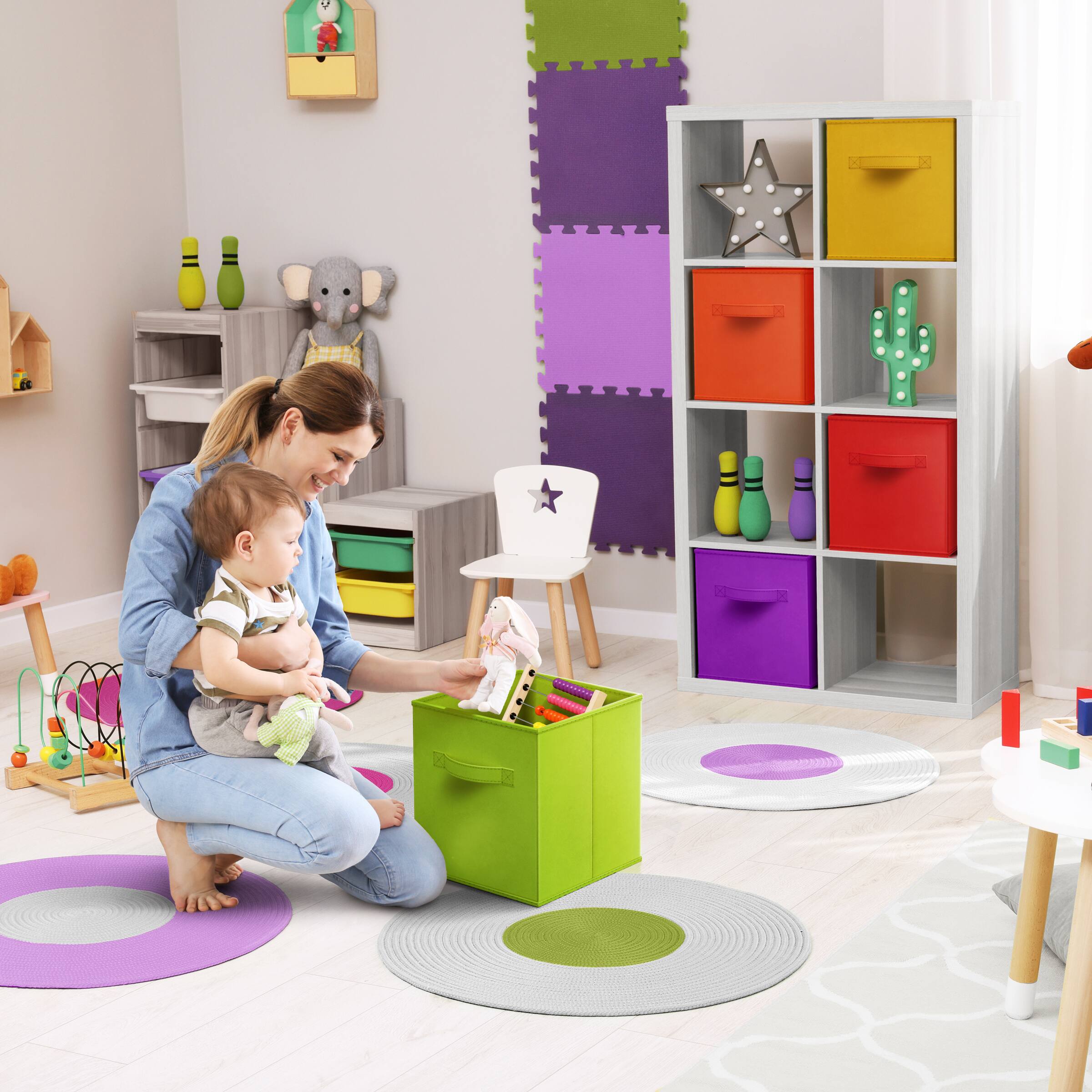 Alt View 3. Sorbus - Sorbus Fabric Storage Cubes - 6 Foldable Storage Bins for Organizing Pantry, Cubbies, Toy Box - Clothes Storage - Bright Rainbow.