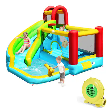 Front. Costway - Costway Inflatable Kids Water Slide Jumper Bounce House Splash Water Pool W/ 480W Blower - Multicolor.