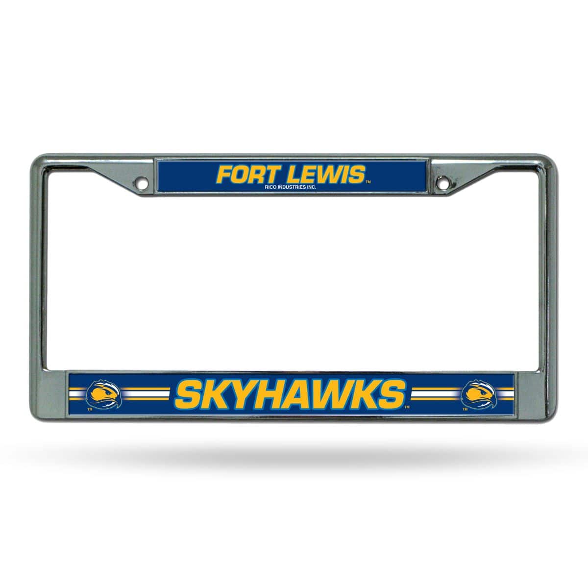 Rico Industries - Fort Lewis Skyhawks - 12" x 6" Standard Size - Chrome Metal License Plate Frame - Multi