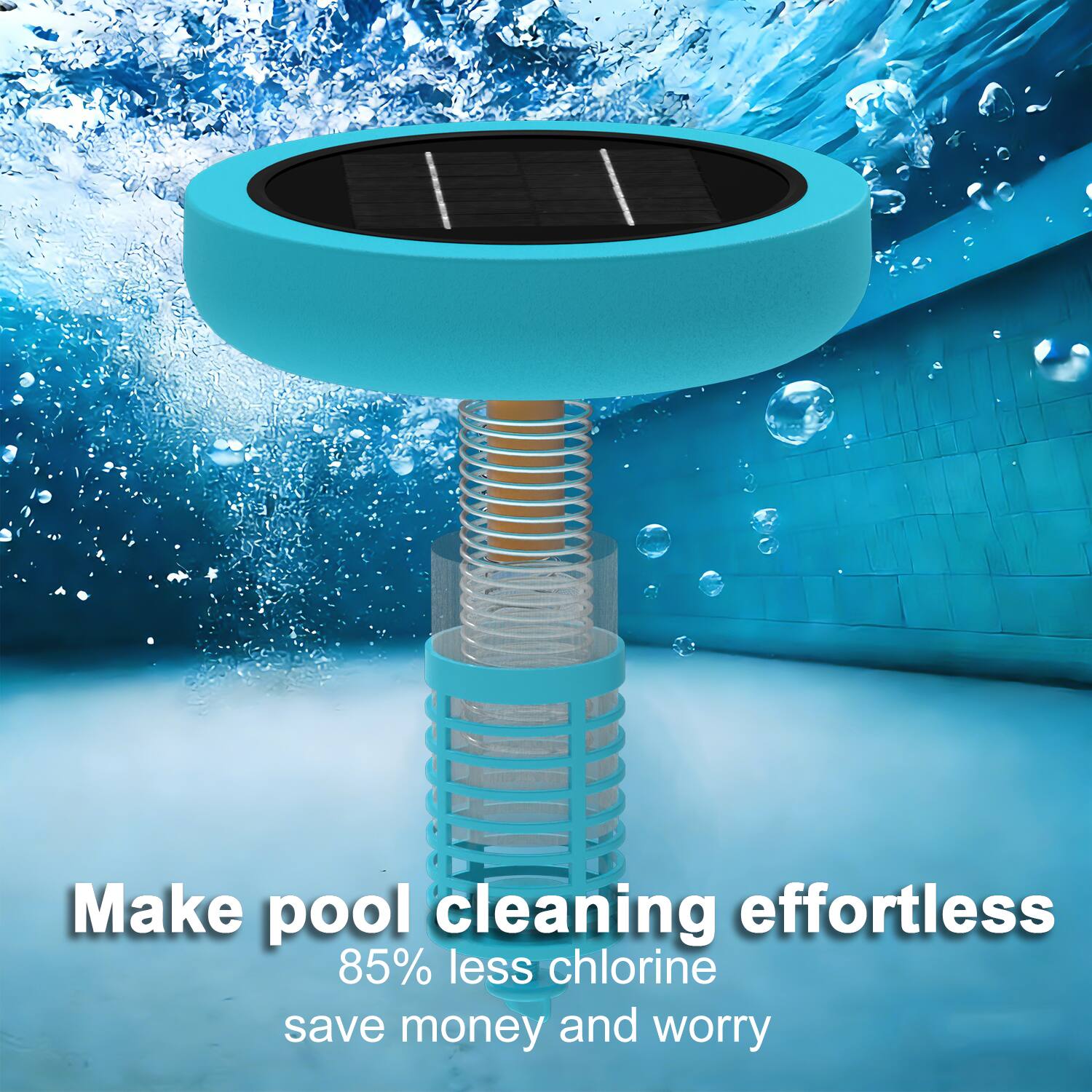 Make pool cleaning effortless  
85% less chlorine  
save money and worry