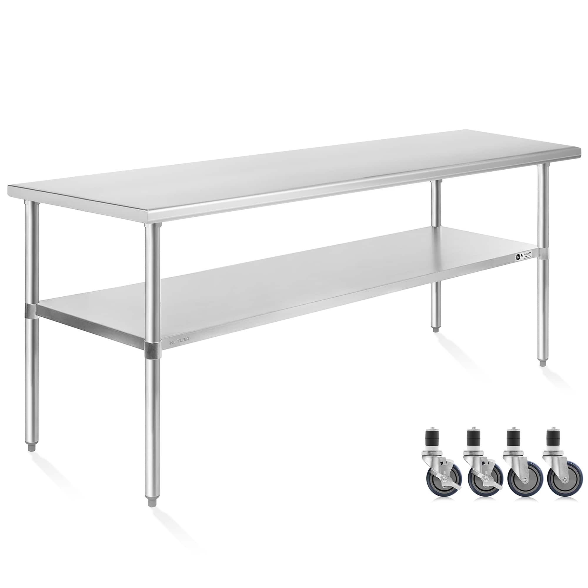 KUTLER - NSF Commercial Stainless Steel Prep and Work Table with Wheels - Silver