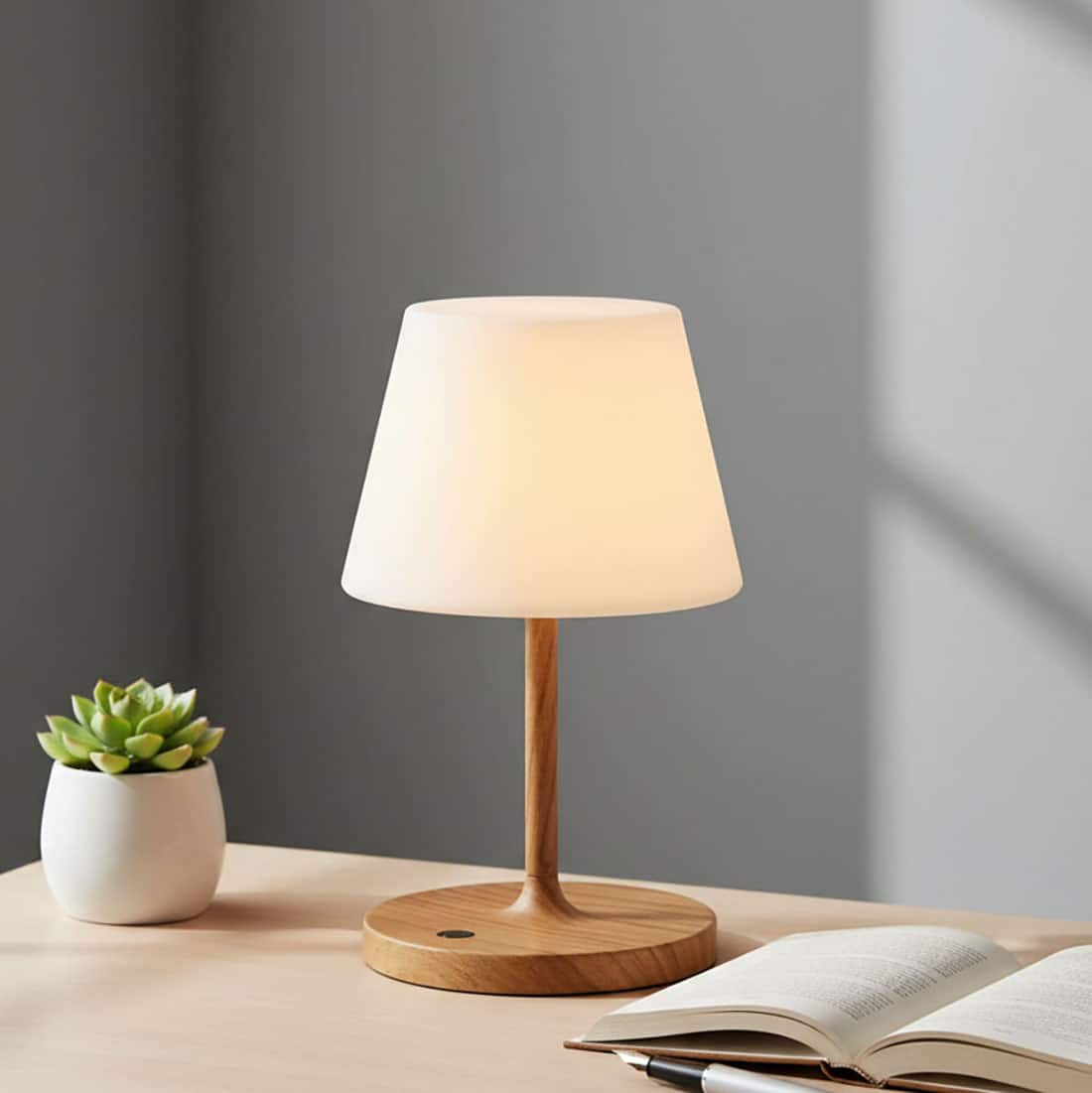 FINEAK - Outdoor Battery Operated Table Lamp Waterproof - Wood Grain