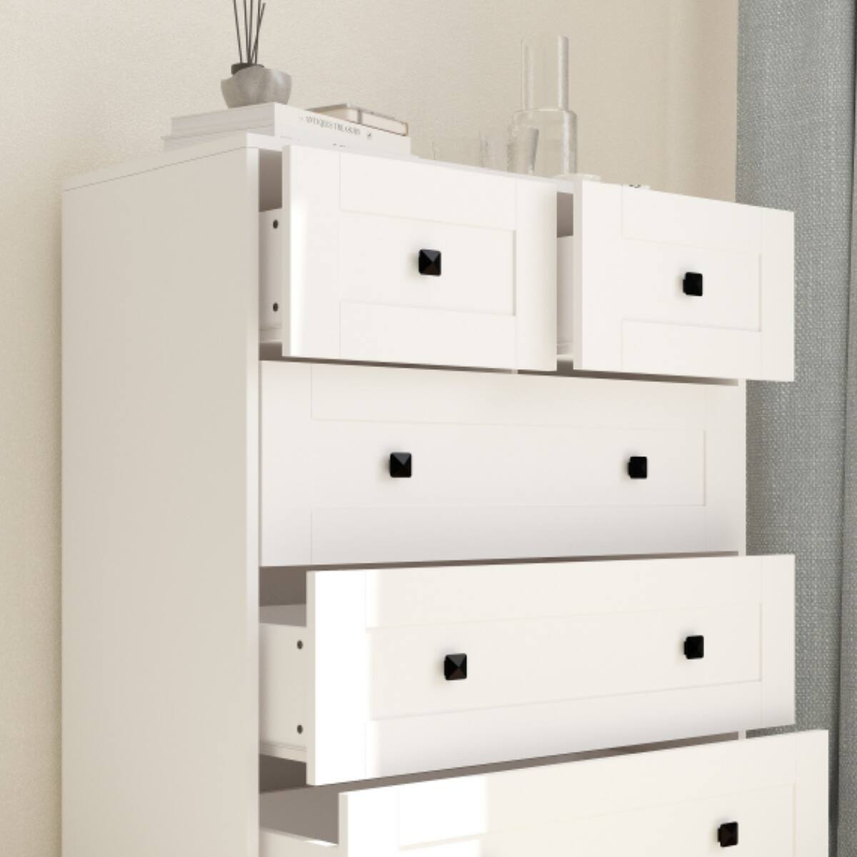 Alt View 2. TinyHomie - Chest Of Drawer with 5 drawers white color farm door - Ancient White.