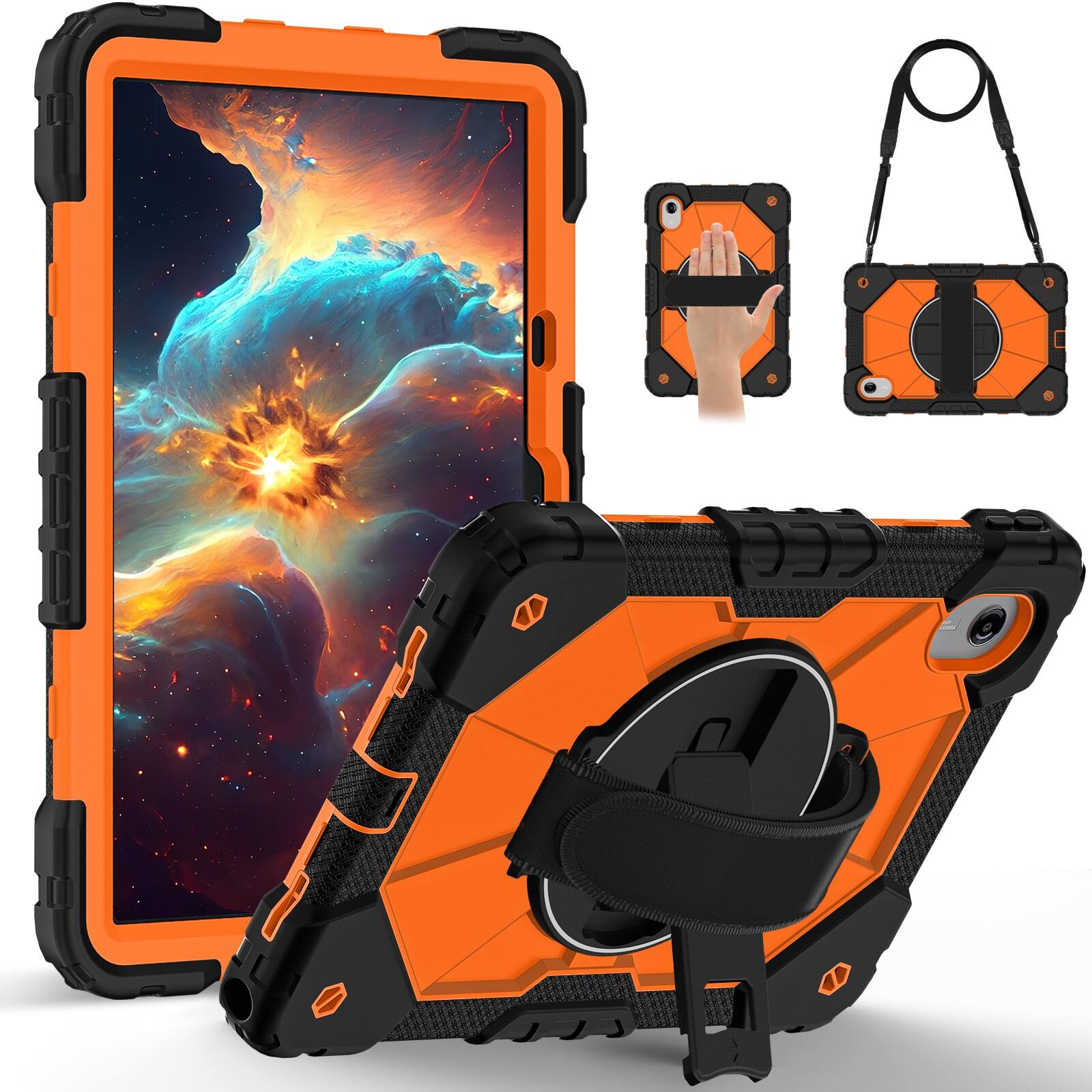 Front. UUCOVER - Rugged Protective Case for Lenovo Idea Tab 11 inch (TB336) 2025/K11 Gen 2 Shockproof Stand Cover + Hand/Shoulder Strap - Black Orange.