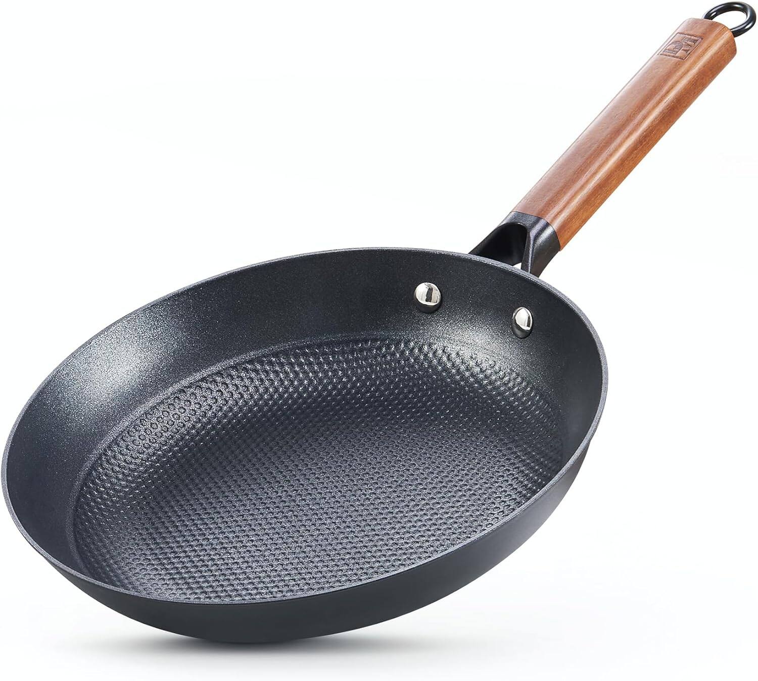 Front. D&M - 10 Inch Nonstick Skillets, Frying Pan with Detachable Acacia Wooden Handle, Honeycomb Non stick Omelet Egg Pan - black.