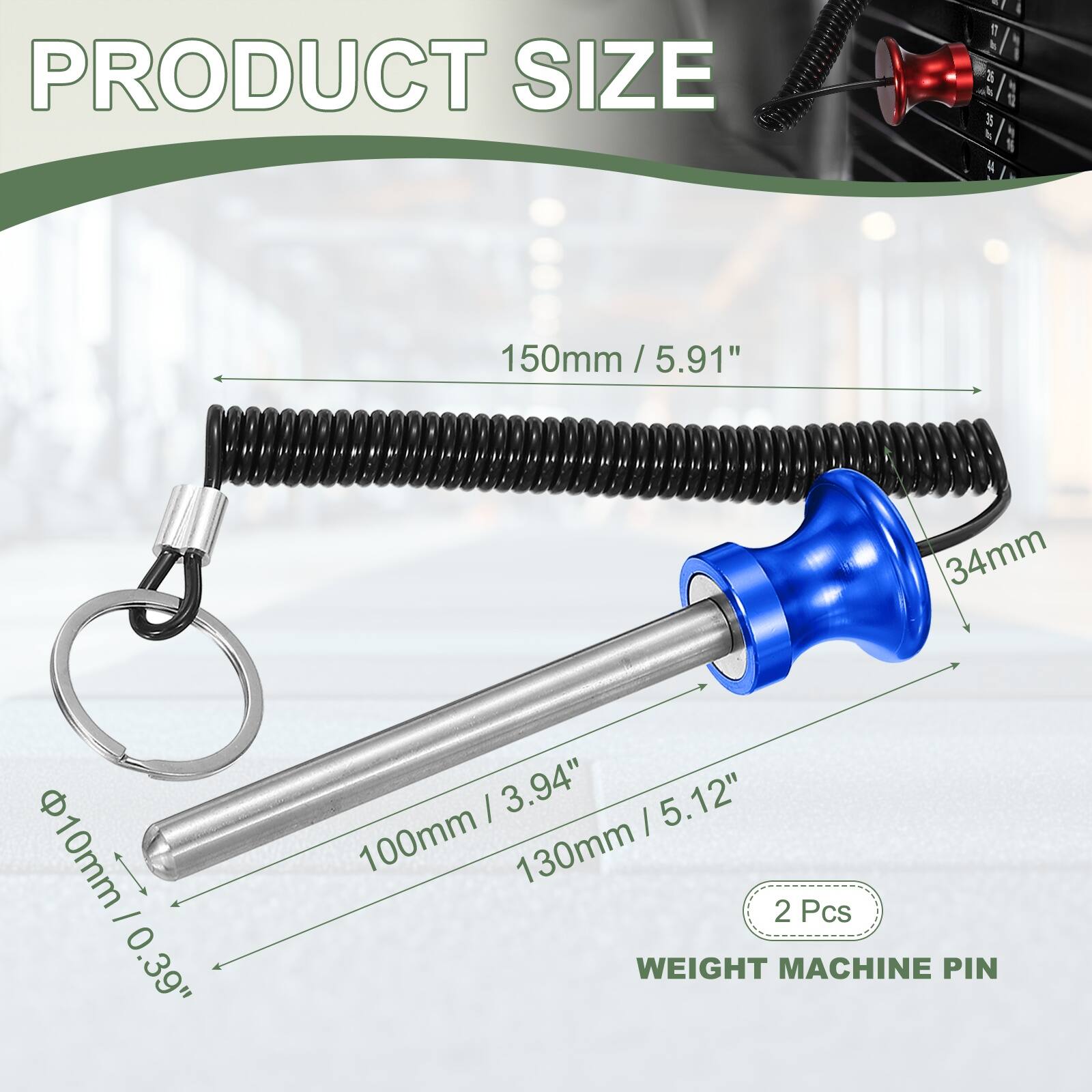 PRODUCT SIZE

150mm / 5.91"  
34mm  
10mm / 0.39"  
100mm  
130mm / 5.12"  

2 Pcs  

WEIGHT MACHINE PIN