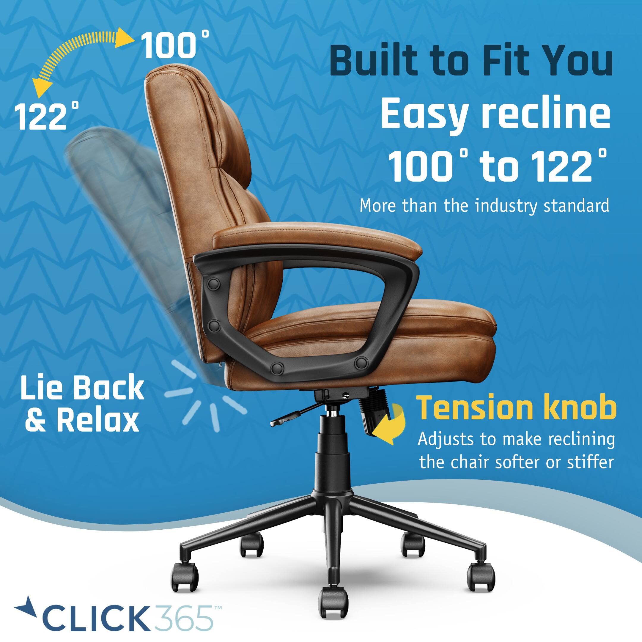 Alt View 12. Click365 - Transform 2.0 Extra Comfort Ergonomic Mid-Back Desk Chair - Cognac.