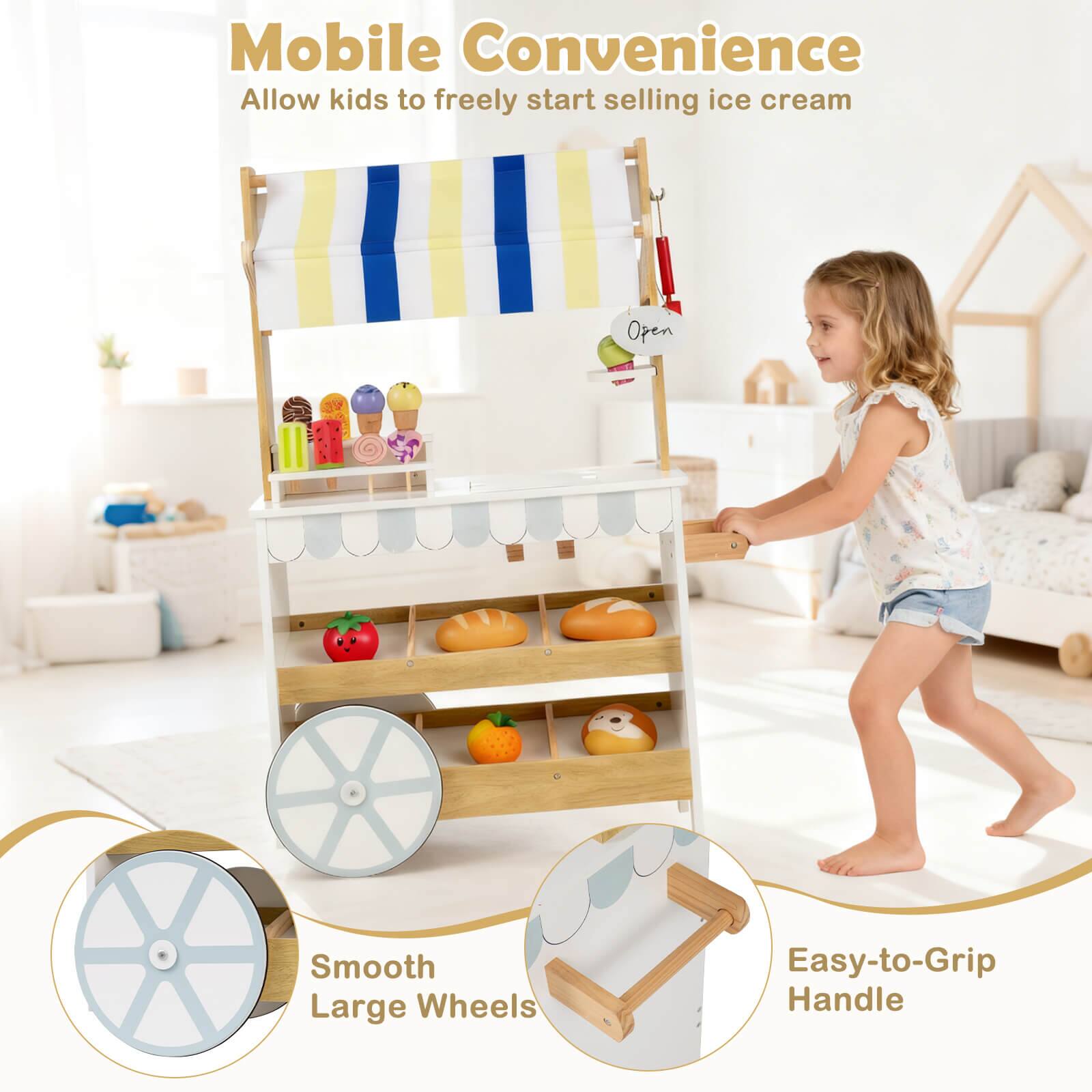 Mobile Convenience  
Allow kids to freely start selling ice cream  

Smooth Large Wheels  
Easy-to-Grip Handle