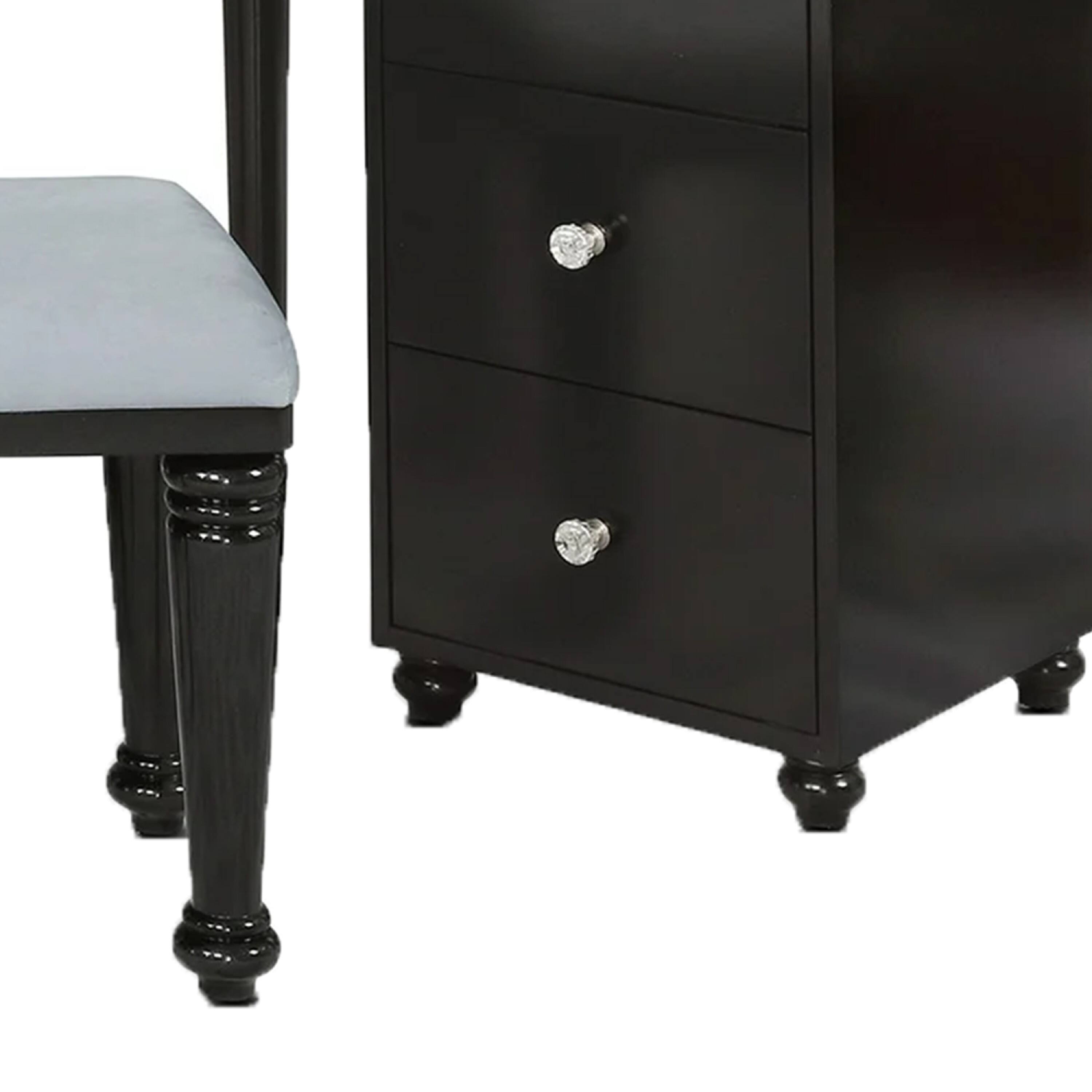 Alt View 3. Manhattan Lane - Gena 3pc Vanity Set with Stool, Glass Top Table, LED Mirror - Obsidian Gray, Clear.