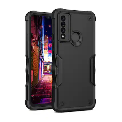 Front. Stock Preferred - Hybrid Rugged Shockproof Protective Cover For T-Mobile REVVL V+ 5G Case - Black - Black.