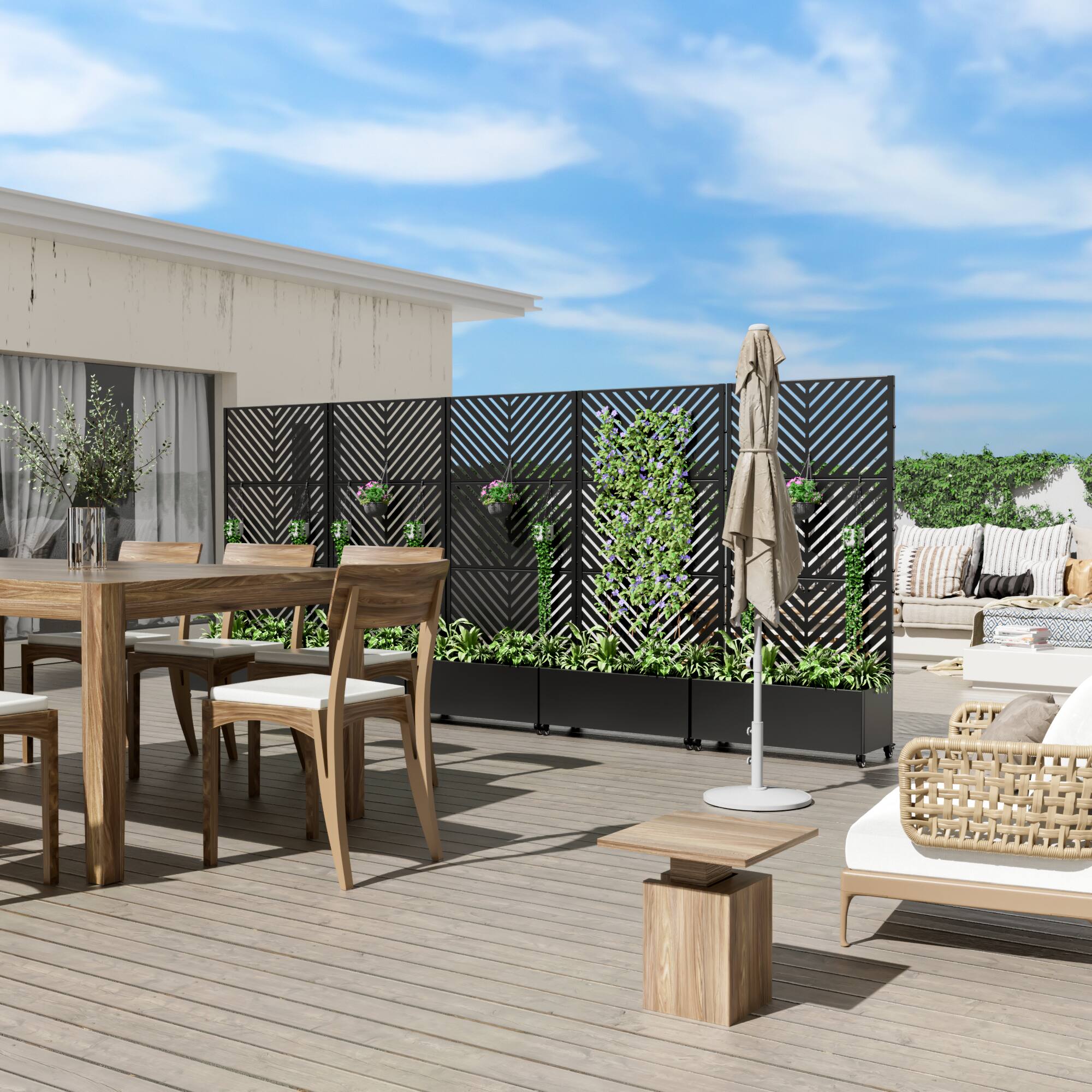 Alt View 2. PexFix - 72 in. H x 35 in. W Parallel Pattern Rectangle Metal Planter Box Raised Garden Beds with Trellis-Ideal for Balcony - Black.