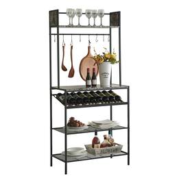 Kings Brand Furniture - Wine Bakers Rack, Freestanding Floor Storage Shelves Microwave Stand, Kitchen Organizers - Black