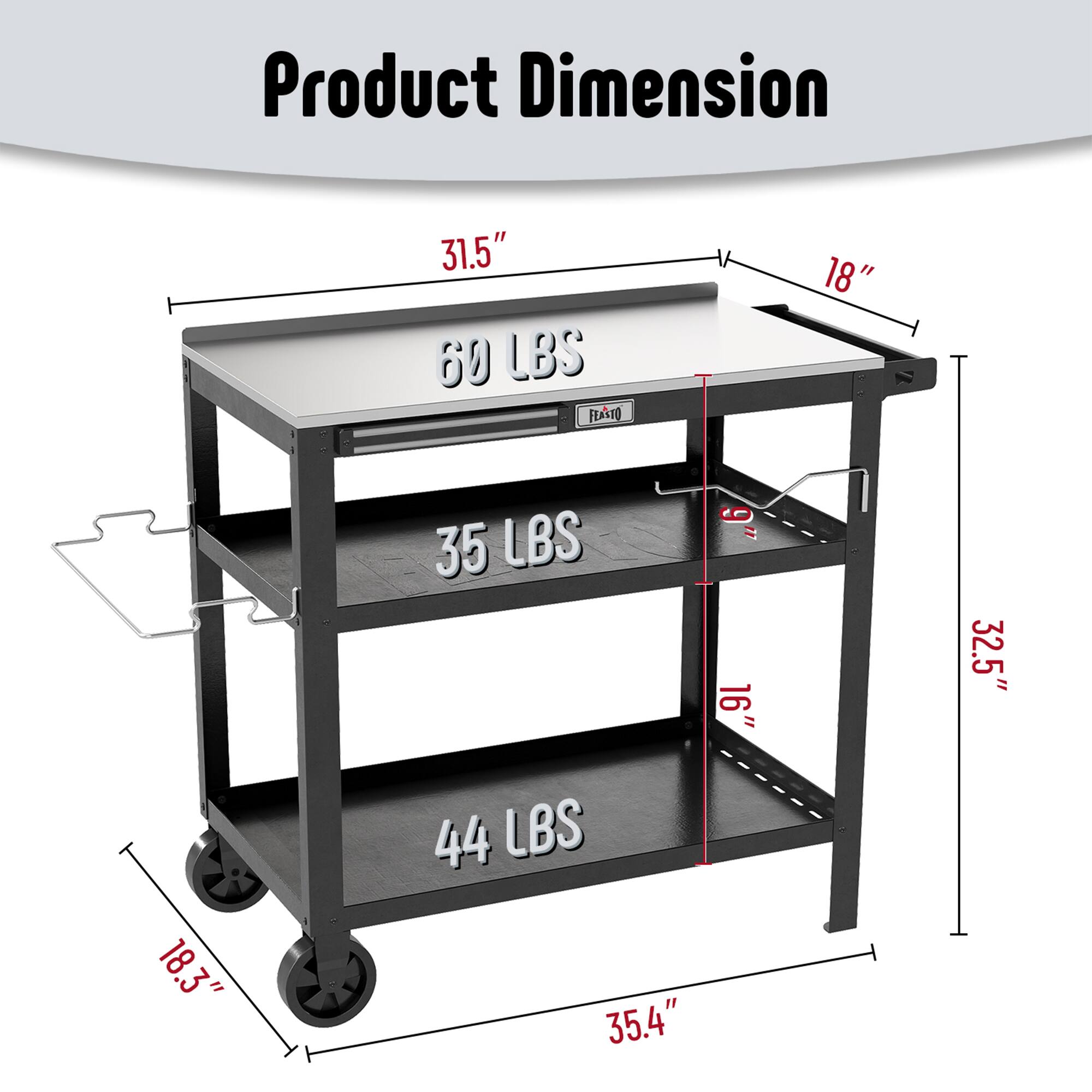 Product Dimension  
31.5" x 18" x 32.5"  
60 LBS  
18" x 16" x 35.4"  
35 LBS  
18.3" x 16" x 35.4"  
44 LBS