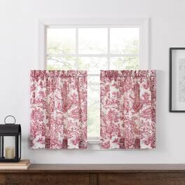 Ellis Curtain - Victoria Park Toile Room Darkening Window Rod Pocket Pair Set With 2 Tiers - 2-Piece - 68x63" - Red
