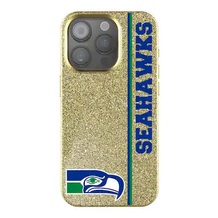 Front. Keyscaper - Seattle Seahawks Throwback Logo iPhone Bling Case - 16 Plus - Gold.
