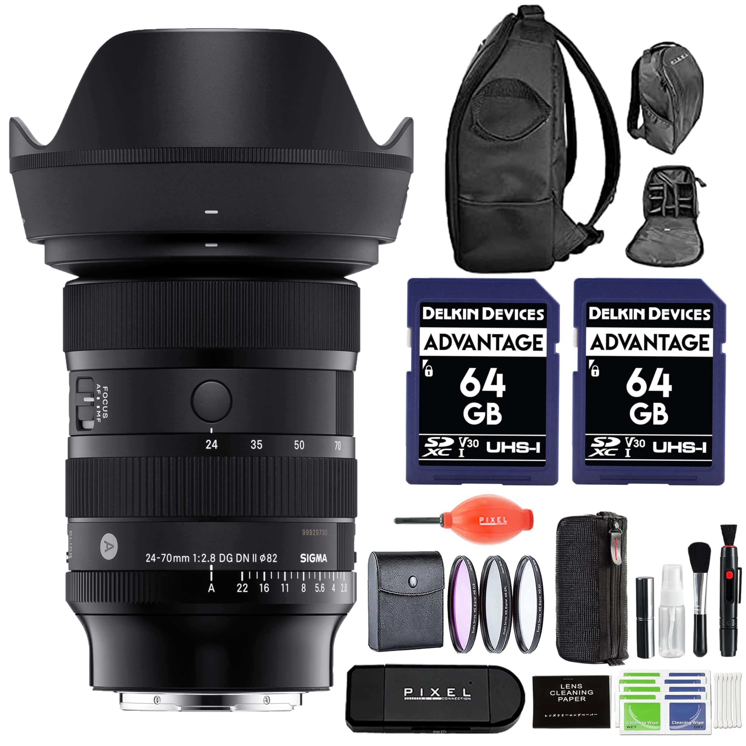 Sigma - 24-70mm f/2.8 DG DN II ART Lens for L Mount with Pixel Advanced Accessories & Travel Bundle | 57A969 - Black