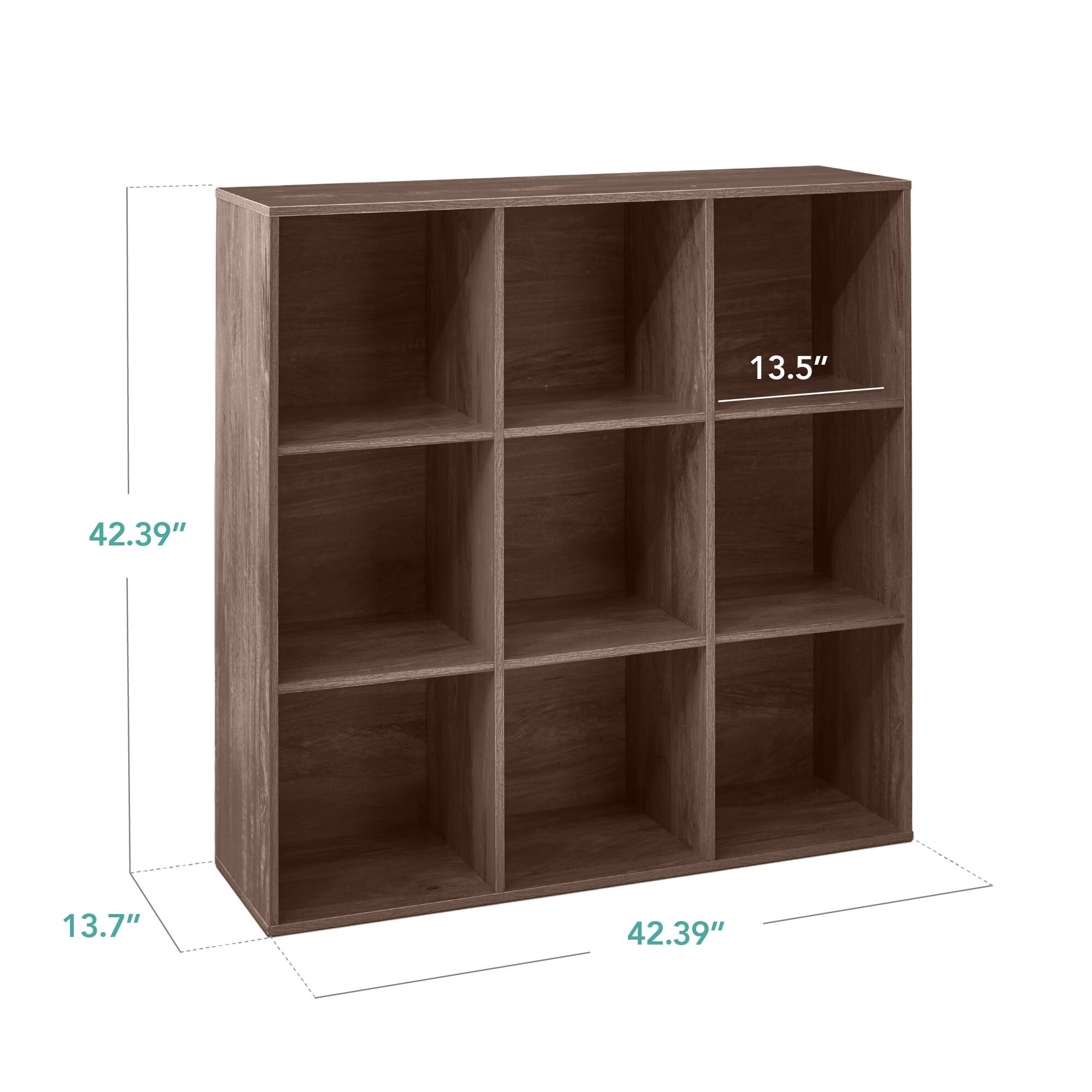 The dimensions of the shelf are:

- Height: 42.39"
- Width: 42.39"
- Depth: 13.7"